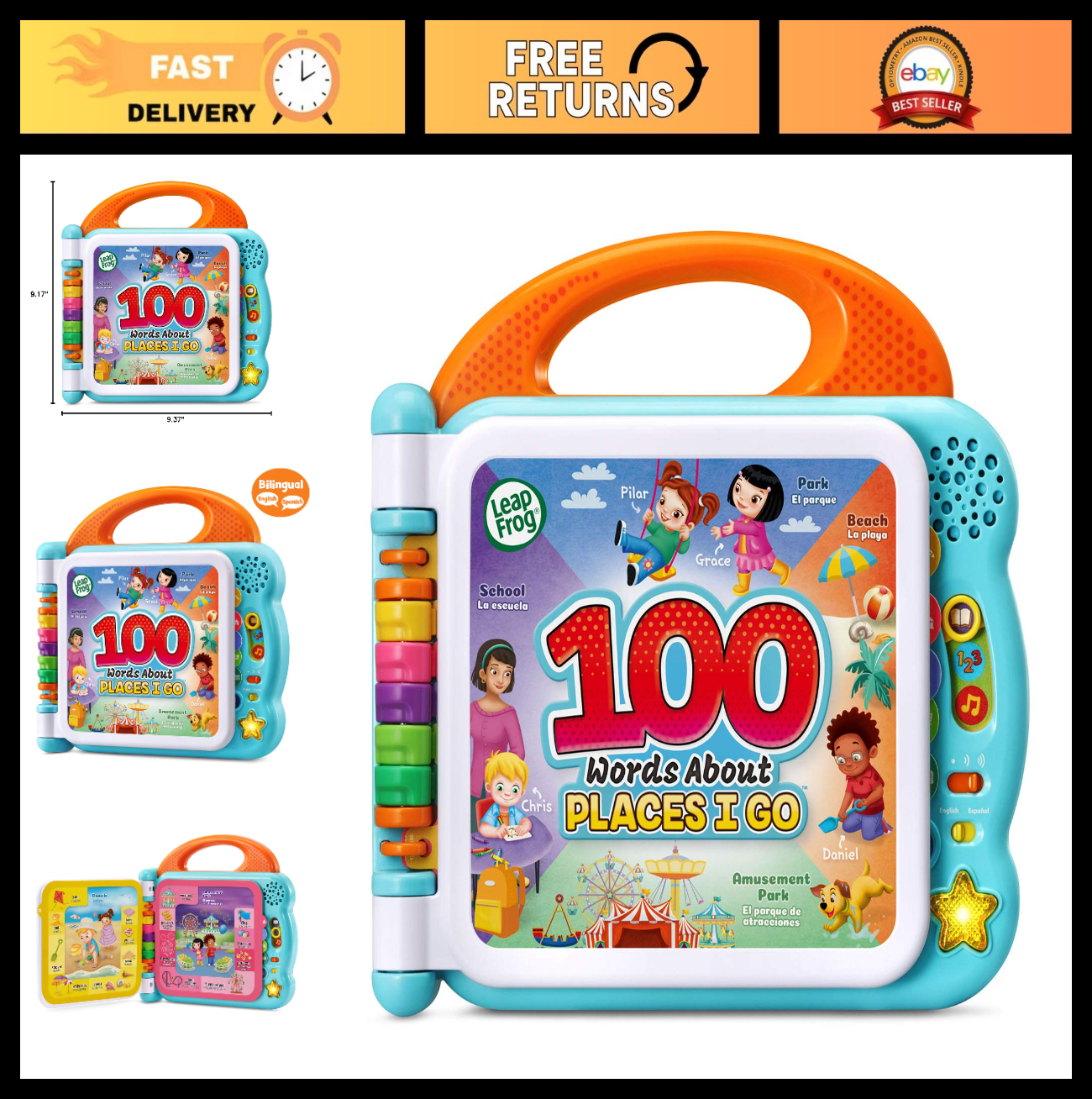 100 Words About Places I Go Book   Educational Learning Toy for Kids, Interactiv0