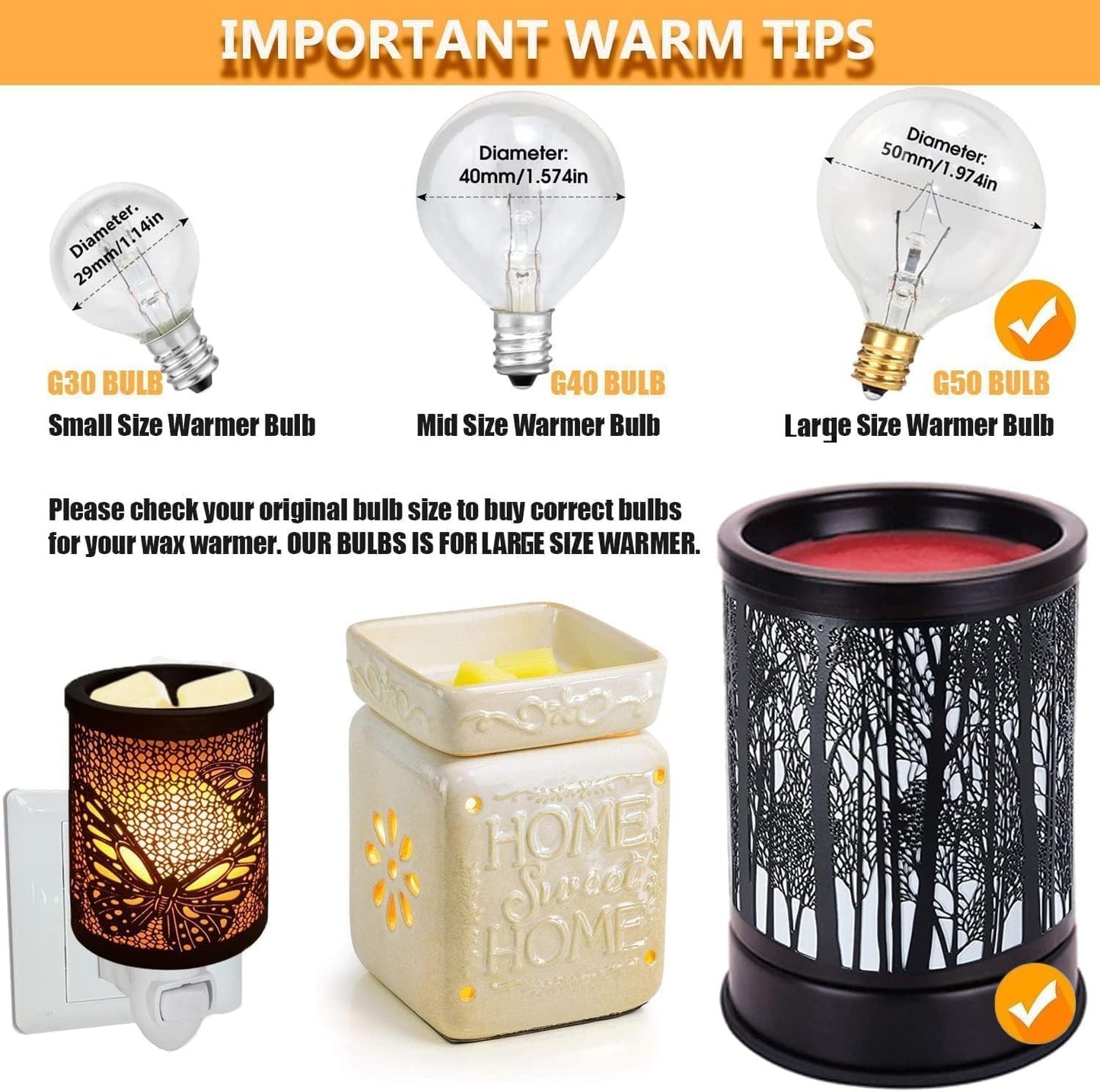 25W Wax Warmer Bulbs   Dimmable E12 Base G16 1/2 Light Bulbs, Warm White, 6 Pack5