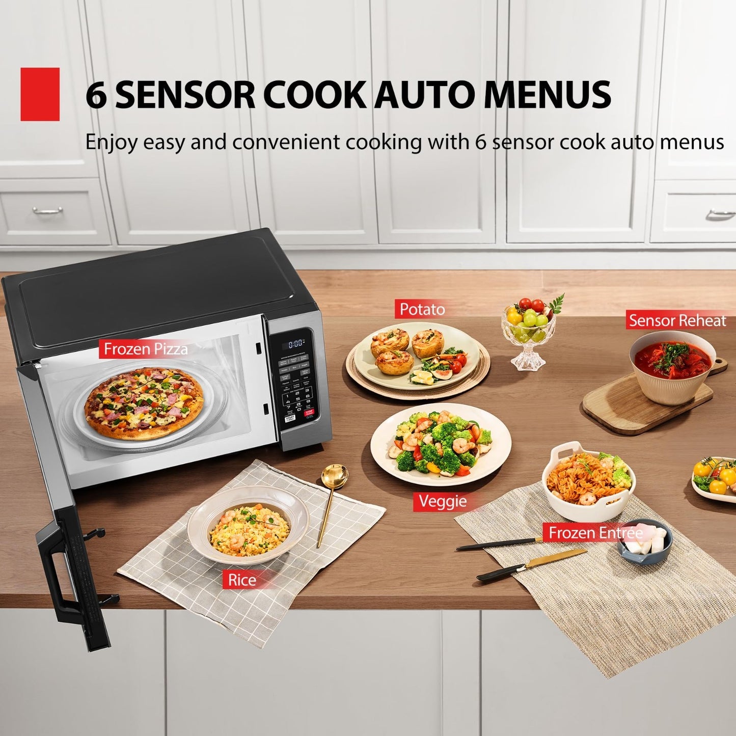 Countertop Microwave Oven 1.2 Cu.Ft 1000W Stainless Steel, Smart Sensor, 12 Auto4