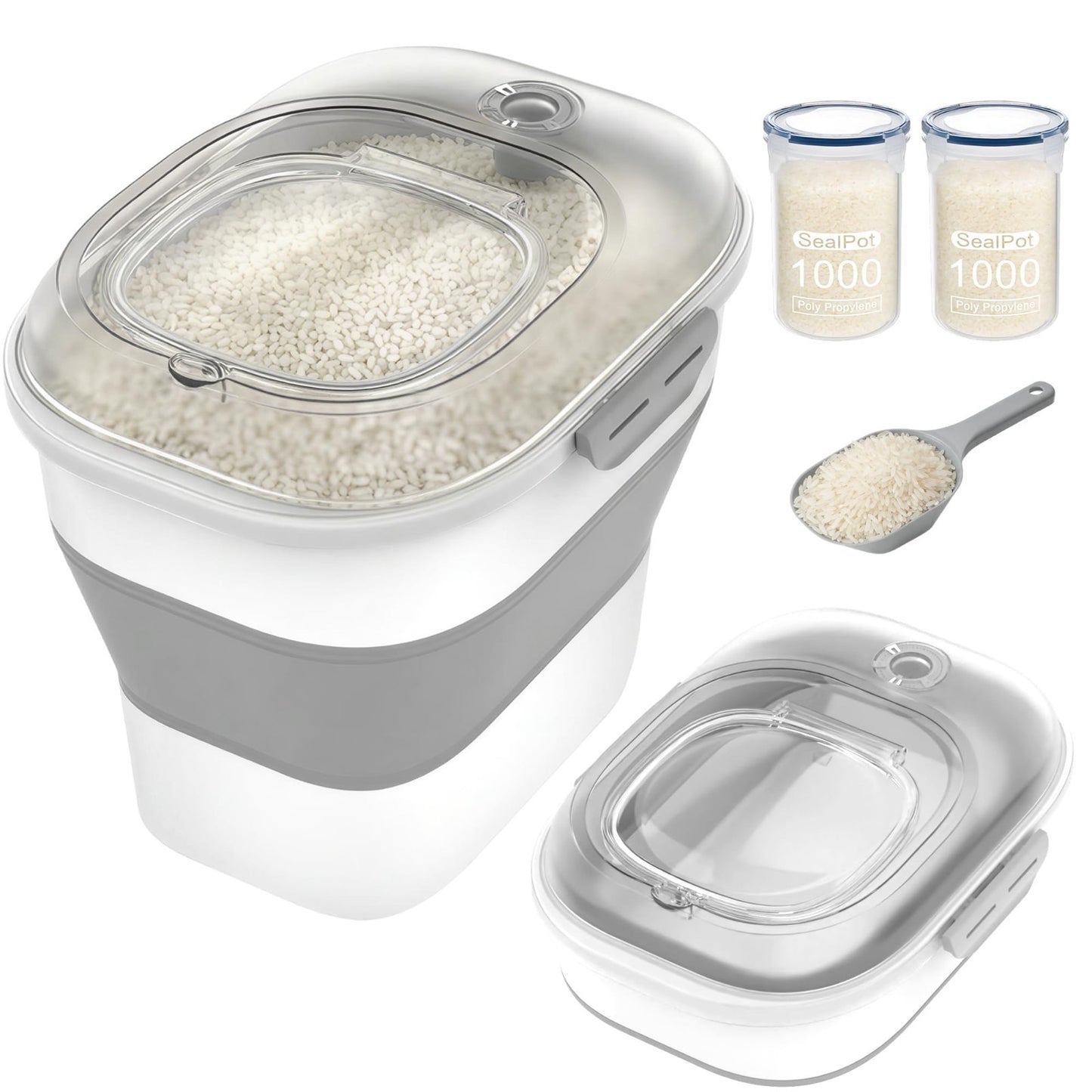 50Lbs Collapsible Airtight Rice Storage Container, Food Organizer, Space Saving1