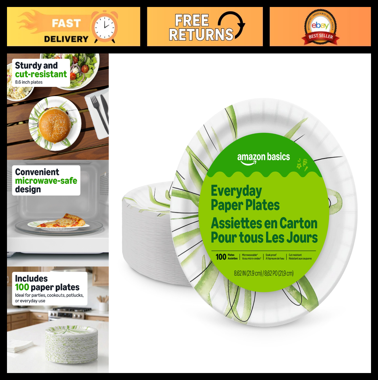 Disposable Paper Plates 8.62"   Microwave Safe, Cut Resistant, Soak Proof, 100 C0