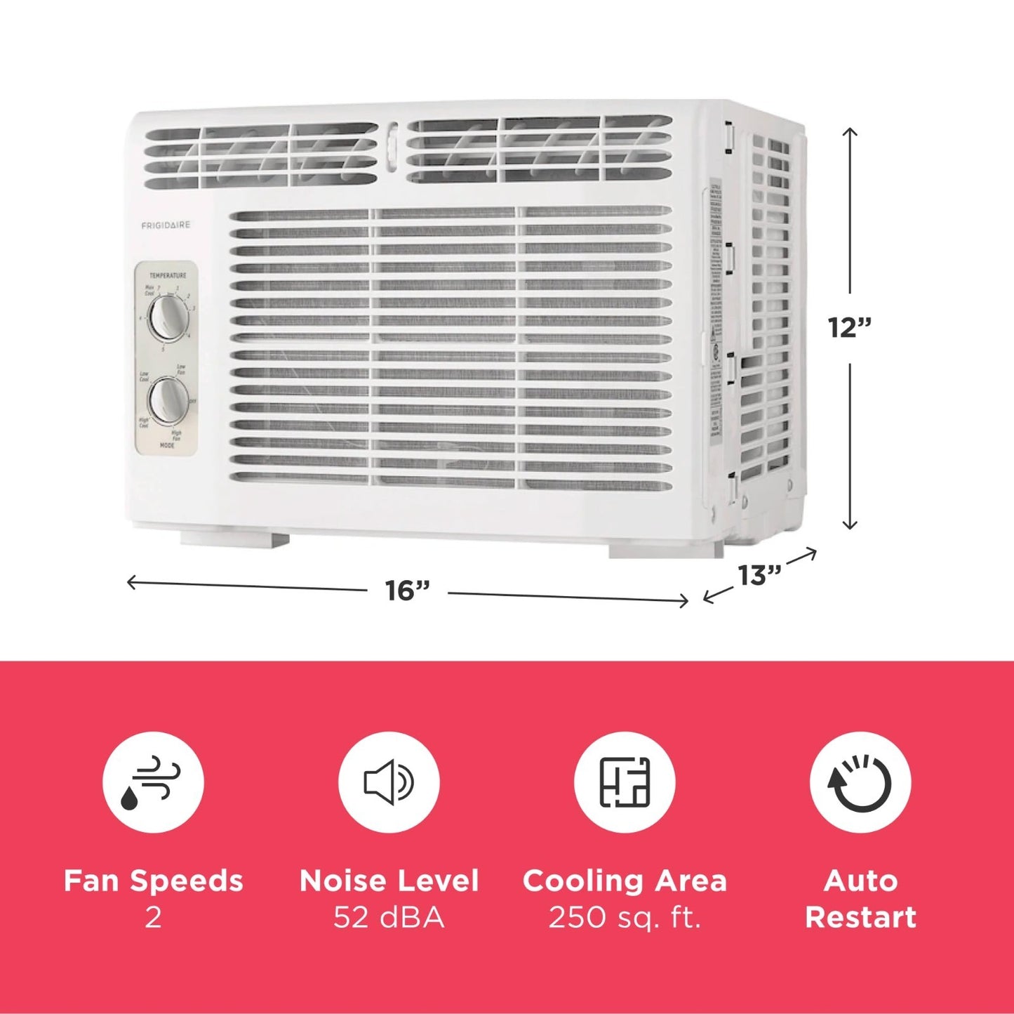 5,000 BTU Window Air Conditioner - Cools 150 Sq. Ft., Quiet, 2 Fan Speeds, Auto2