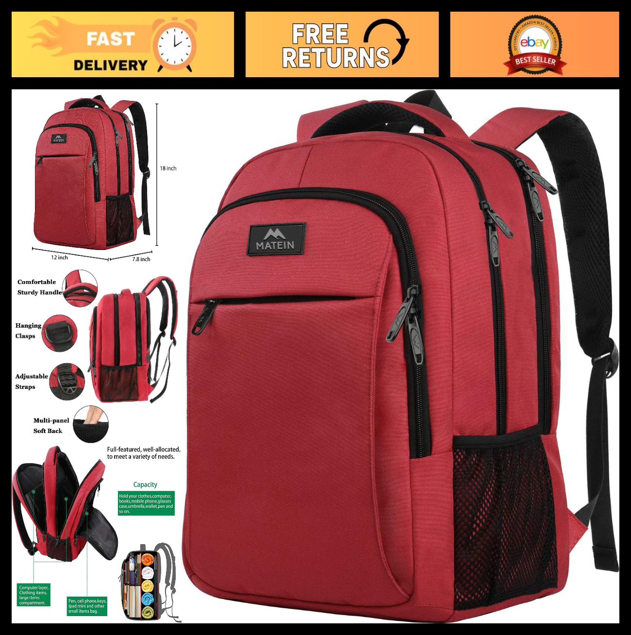 Water Resistant 15.6" Laptop Backpack for Women, Stylish College Bag, Travel Rea0