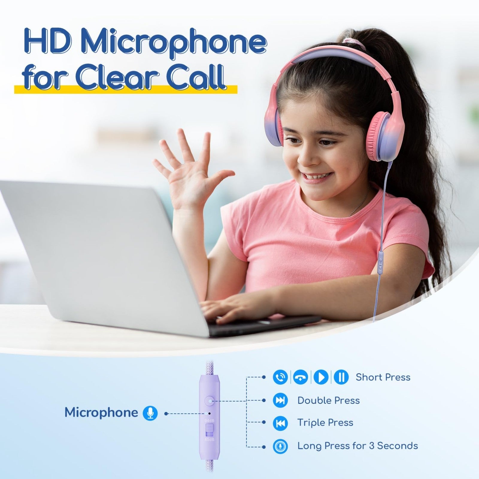 Wired Kids Headphones with Mic, USB Type C, Volume Limit 85/94dB, Foldable Stere6