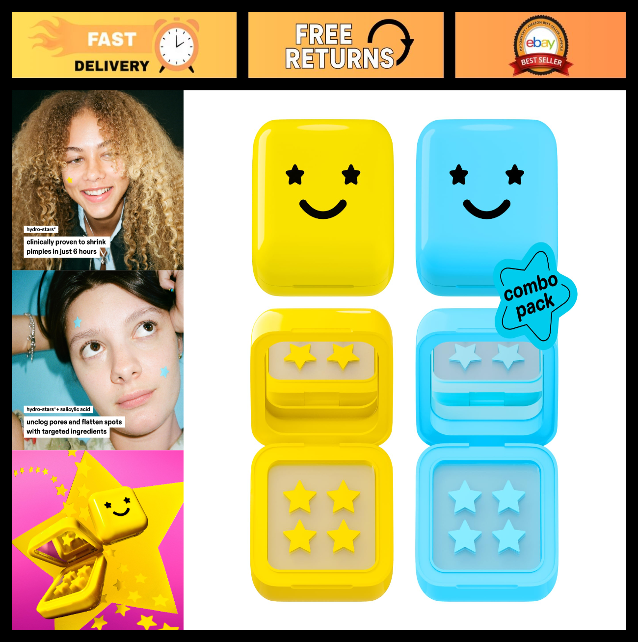 Hydro Star Yellow & Blue Compact Star Patch Combo Pack   64 Count Acne Treatment0