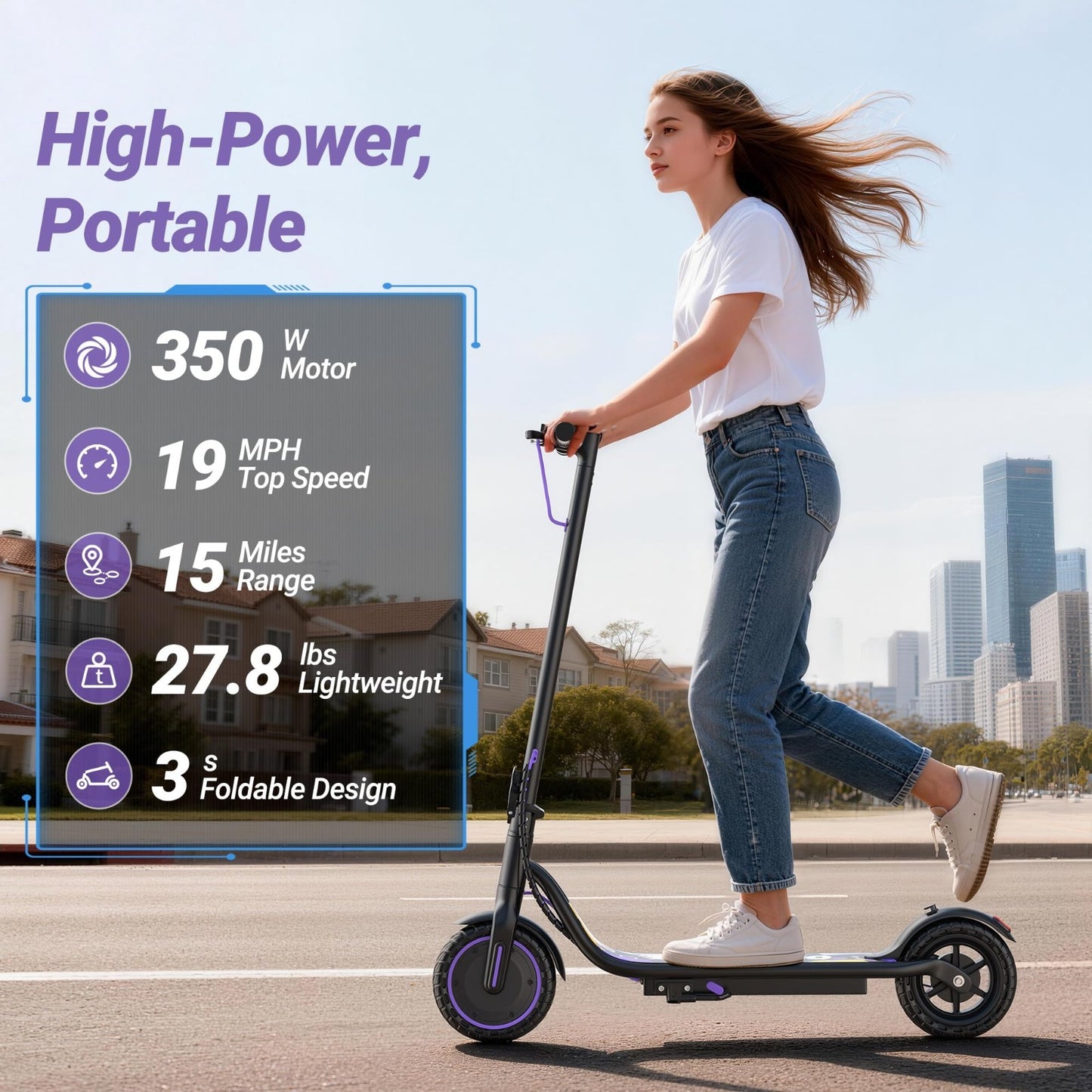 Powerful Electric Scooter 350W-500W, 9-22 MPH, 10-41 Mile Range, Foldable, Dual8