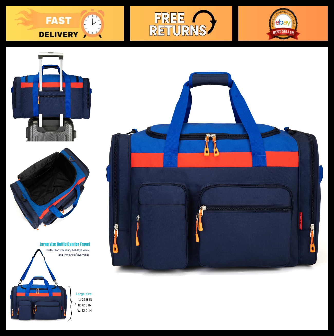 Large Kids Travel Duffle Bag - Roomy 22" x 12" x 12" for Overnight & Weekend Tri0
