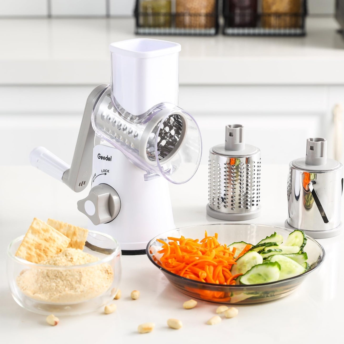 Rotary Cheese Grater & Vegetable Slicer   3 Blades, Stainless Steel, Fast Cuttin7