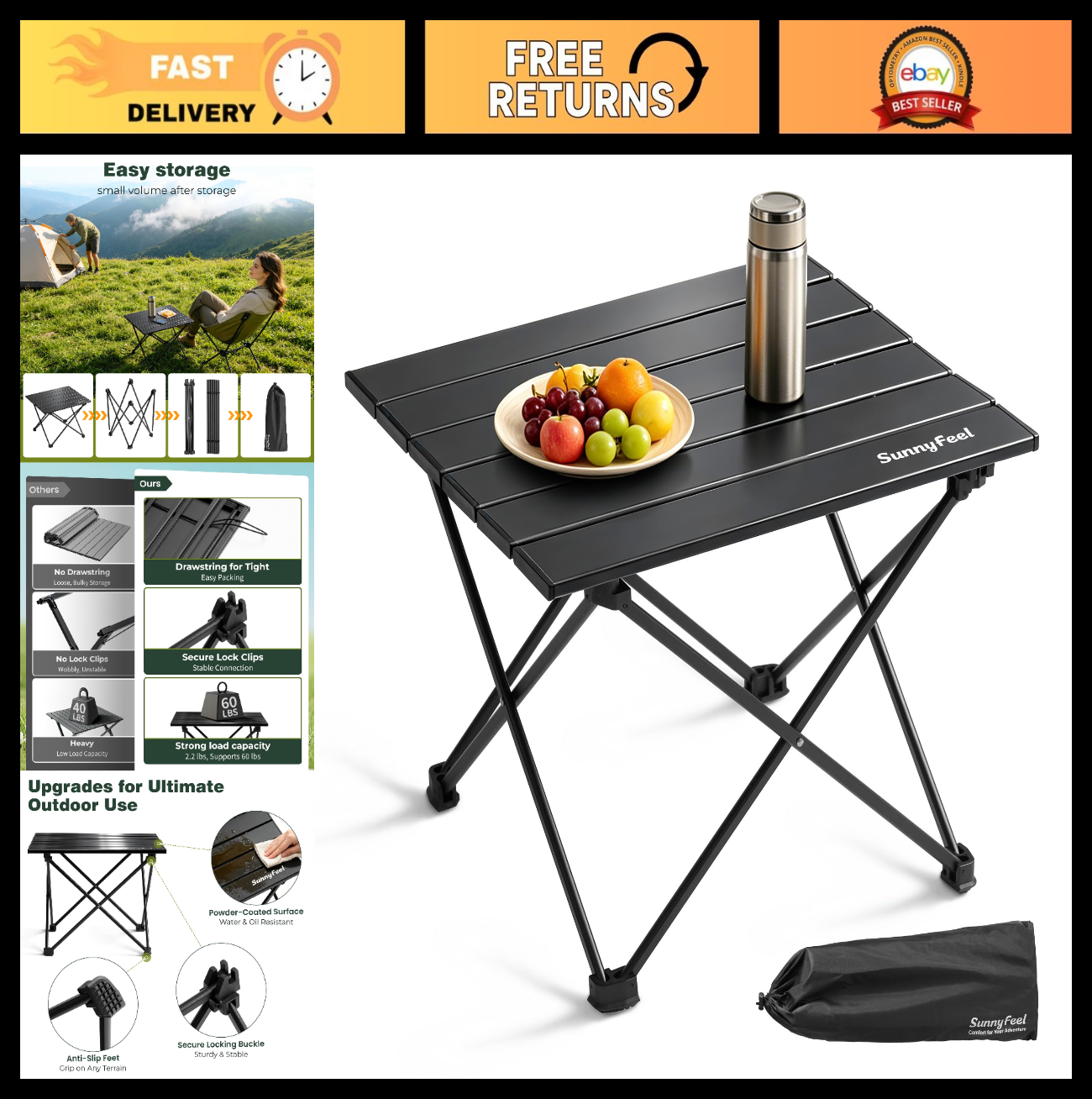 Compact Ultralight Folding Camping Table - Portable Picnic Table with Carry Bag0