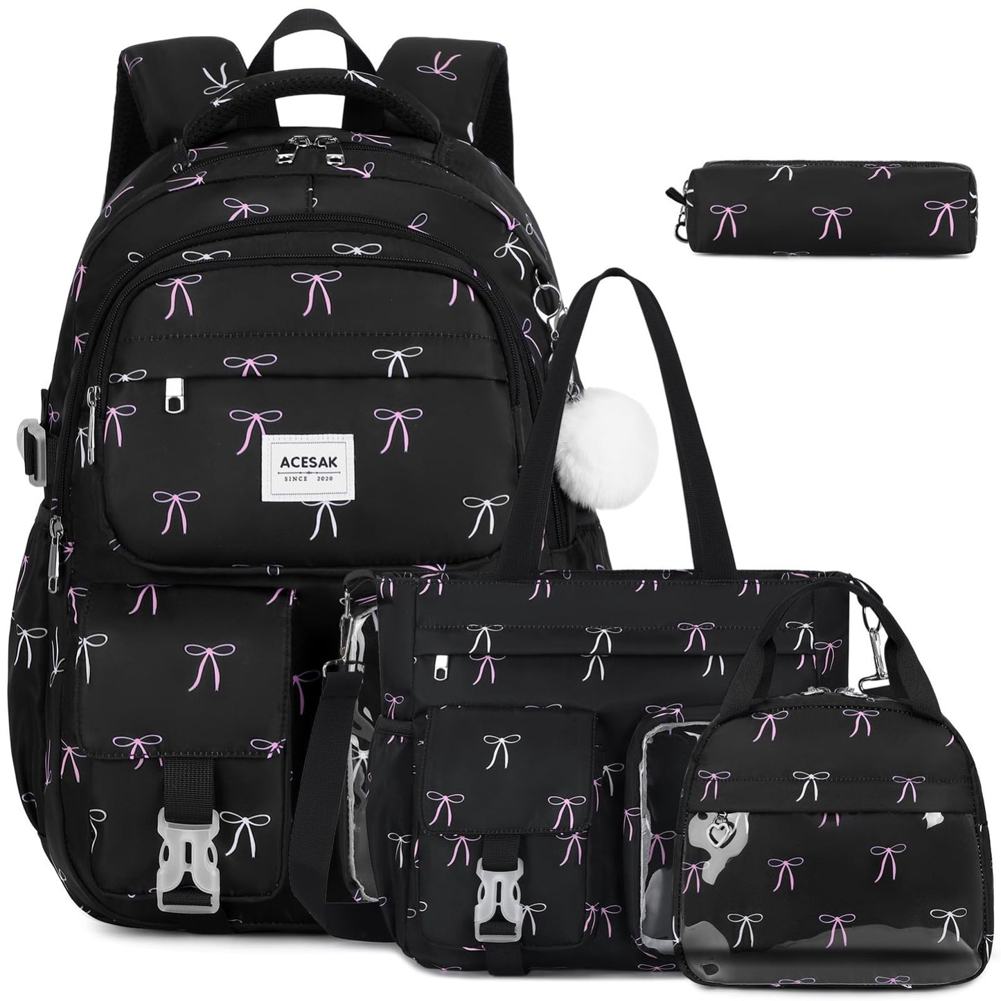Stylish Girls Backpack Set with Tote, Crossbody Bag, Lunch Bag & Pencil Pouch  1