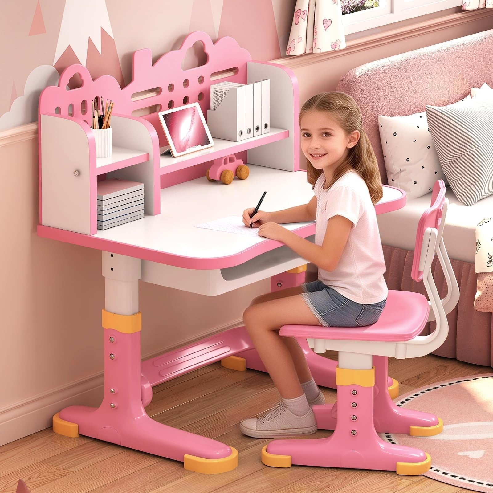Height Adjustable Kids Study Desk & Chair Set for Ages 3 12   Learning Furniture2