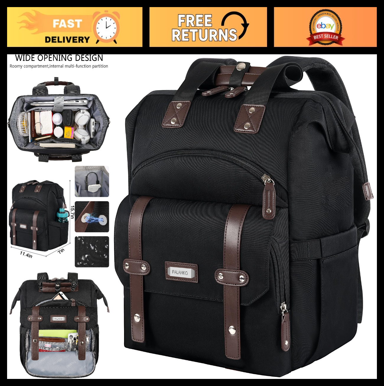 Stylish Laptop Backpack for Women & Men, 15.6" Water Resistant RFID Travel Bag0