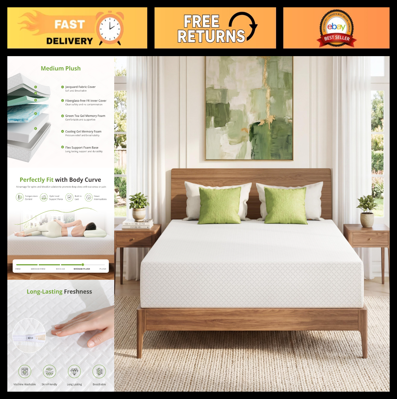 5 Inch Twin XL Memory Foam Mattress   Cooling Gel, Medium Firm, Pressure Relief,0