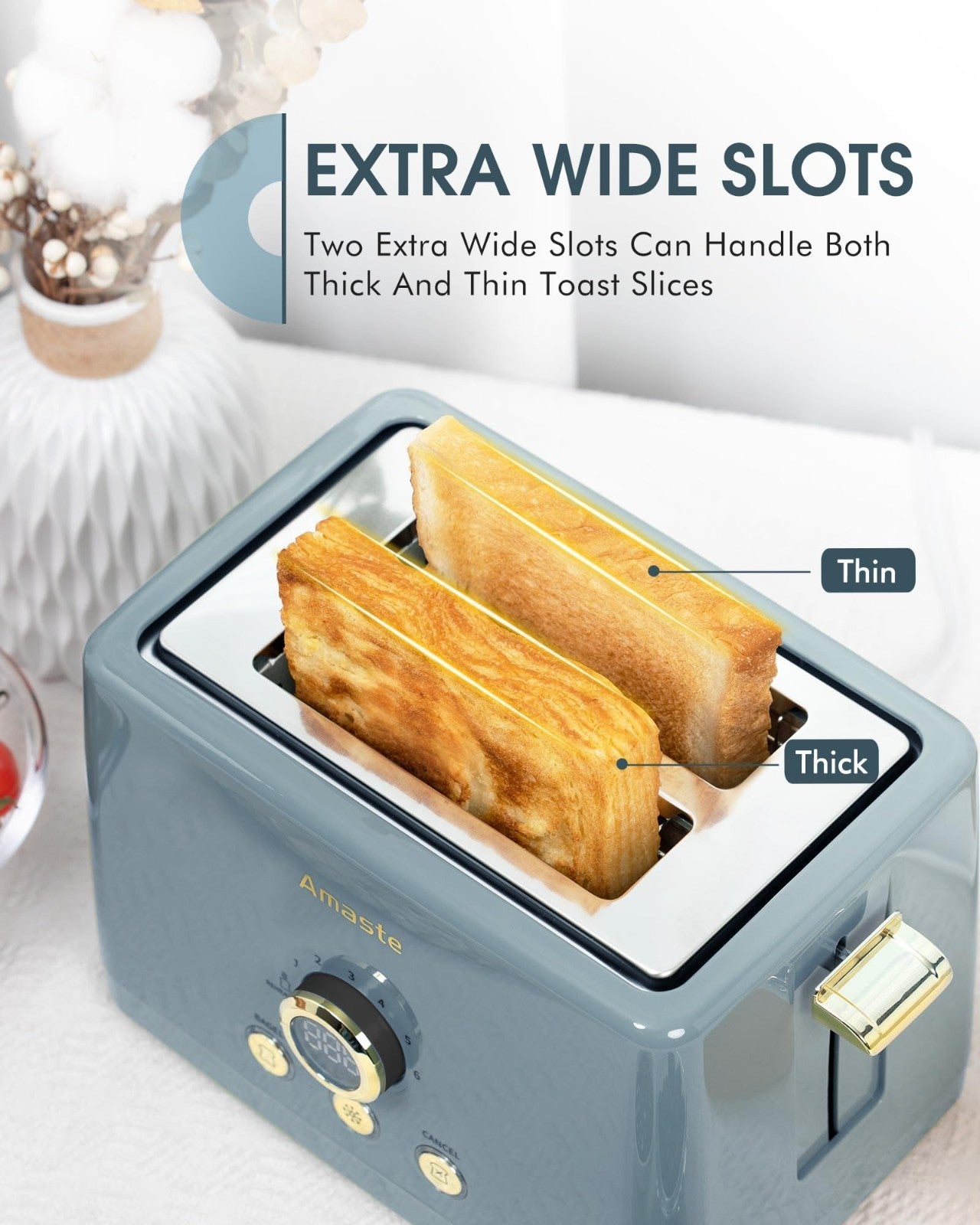 Retro 2 Slice Toaster with LED Timer, Extra Wide Slots, 6 Shade Settings, Bagel5
