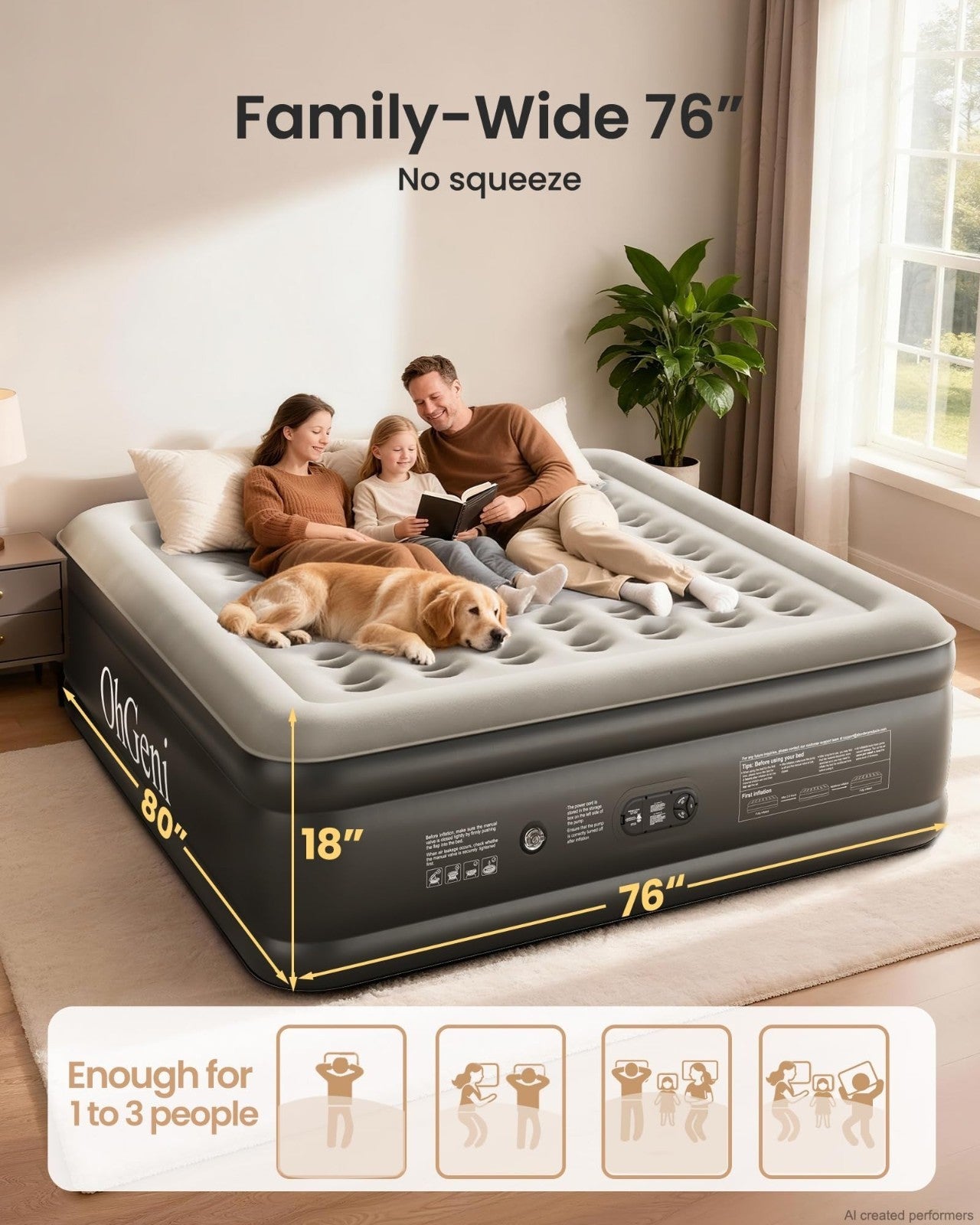 King Size Air Mattress with Built in Pump, 18" Inflatable Bed, 1000lb Capacity,2
