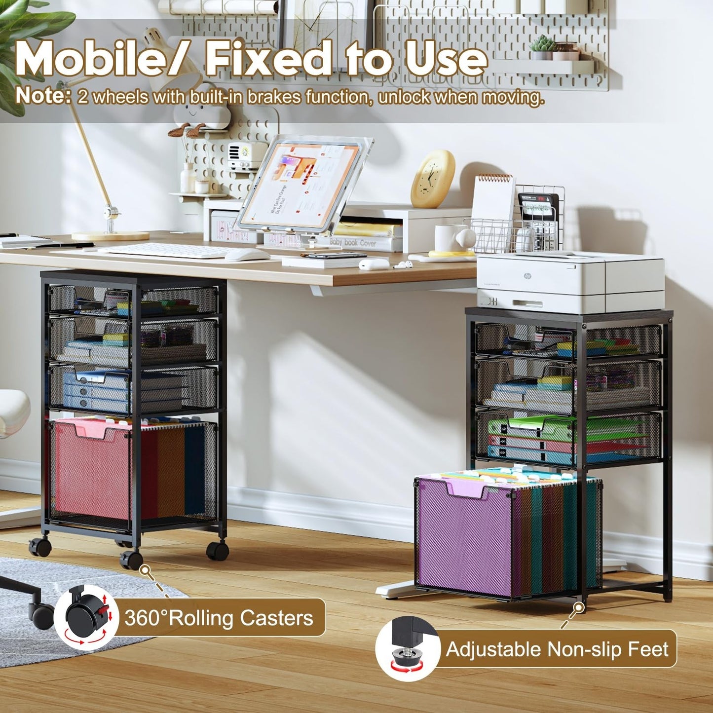 Mobile Rolling File Cart with 4 Drawers, Under Desk Organizer, Utility Filing Ca3