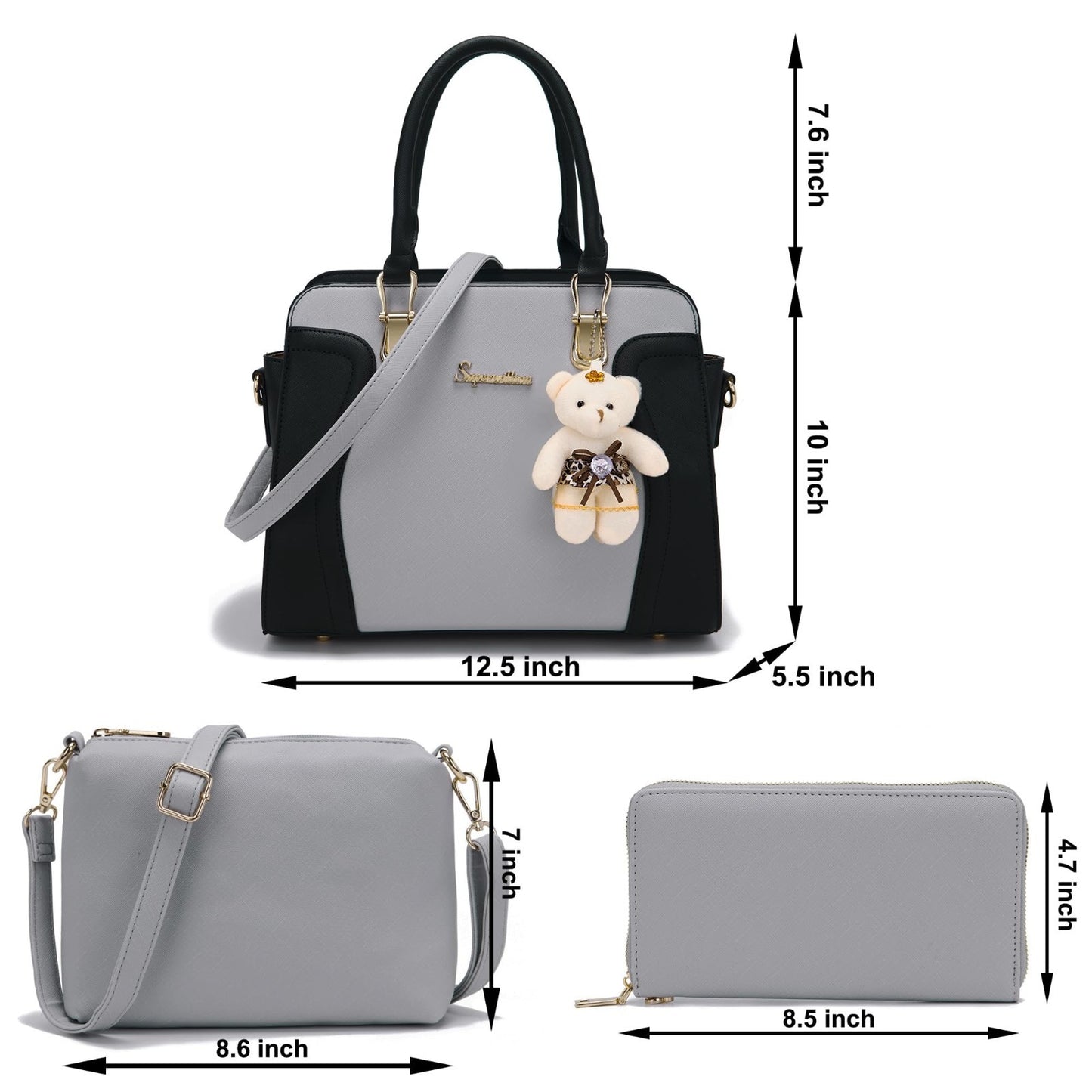 Stylish 3-Piece Handbag Set for Women - Shoulder Bag, Satchel & Wallet Combo5