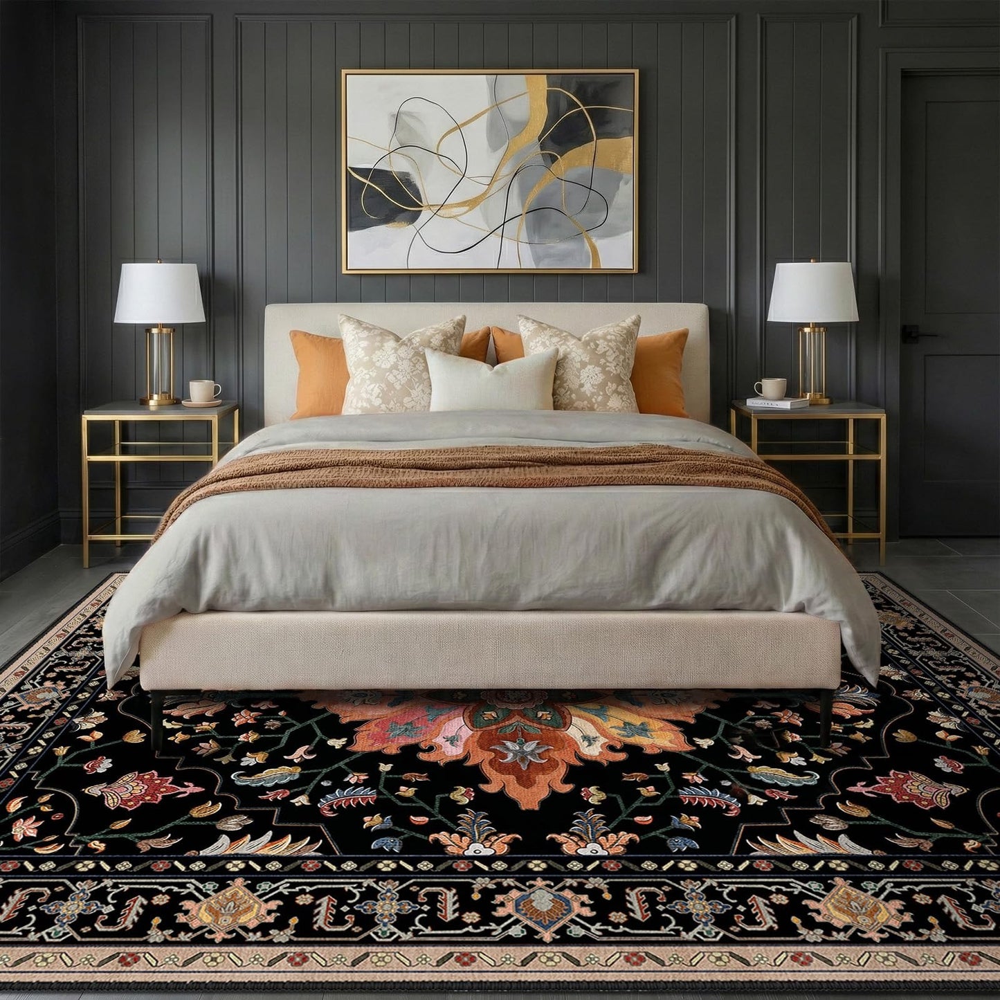 Washable 8'x10' Area Rug   Non Slip, Water Repellent, Pet Friendly, Vintage Flor2
