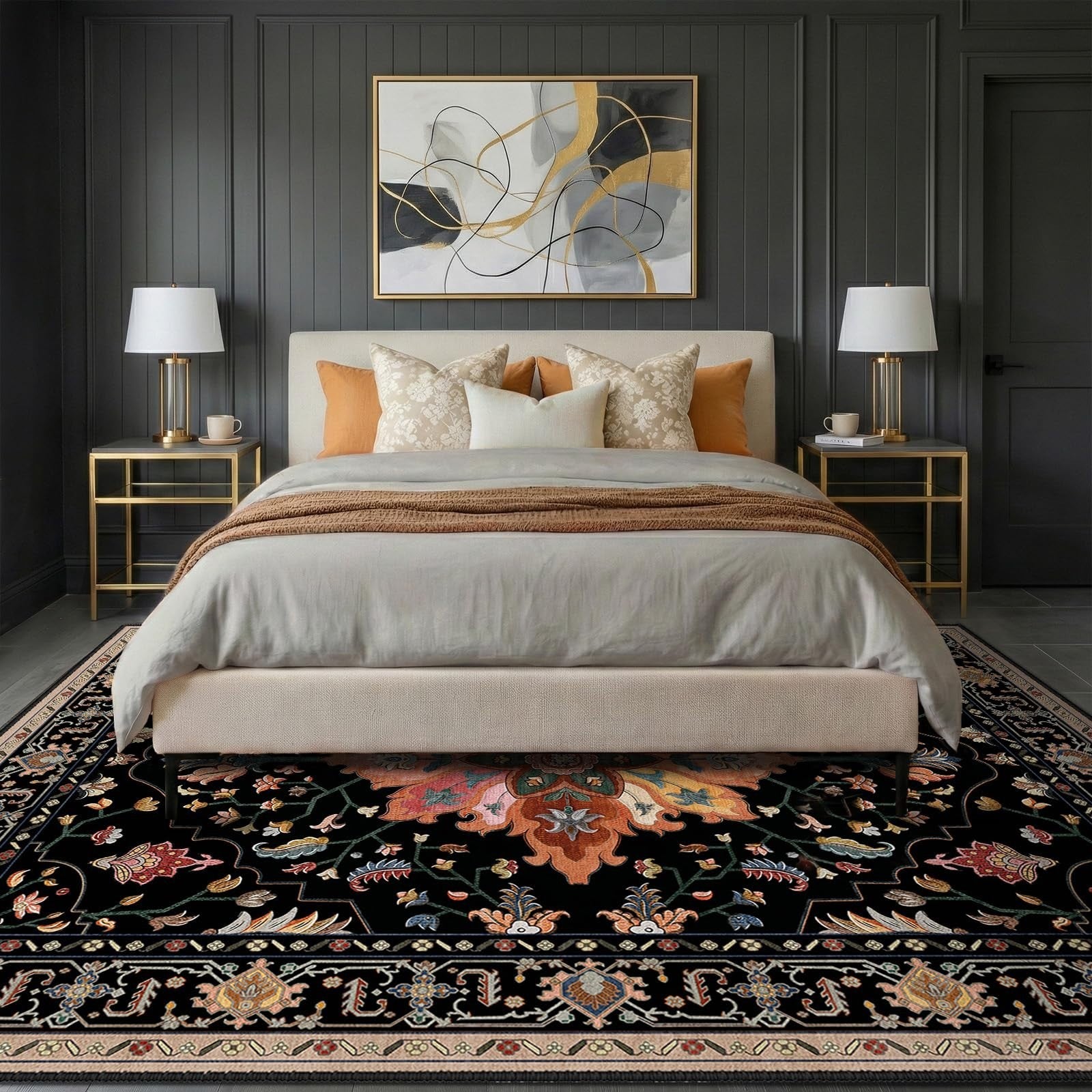 Washable 8'x10' Area Rug   Non Slip, Water Repellent, Pet Friendly, Vintage Flor2