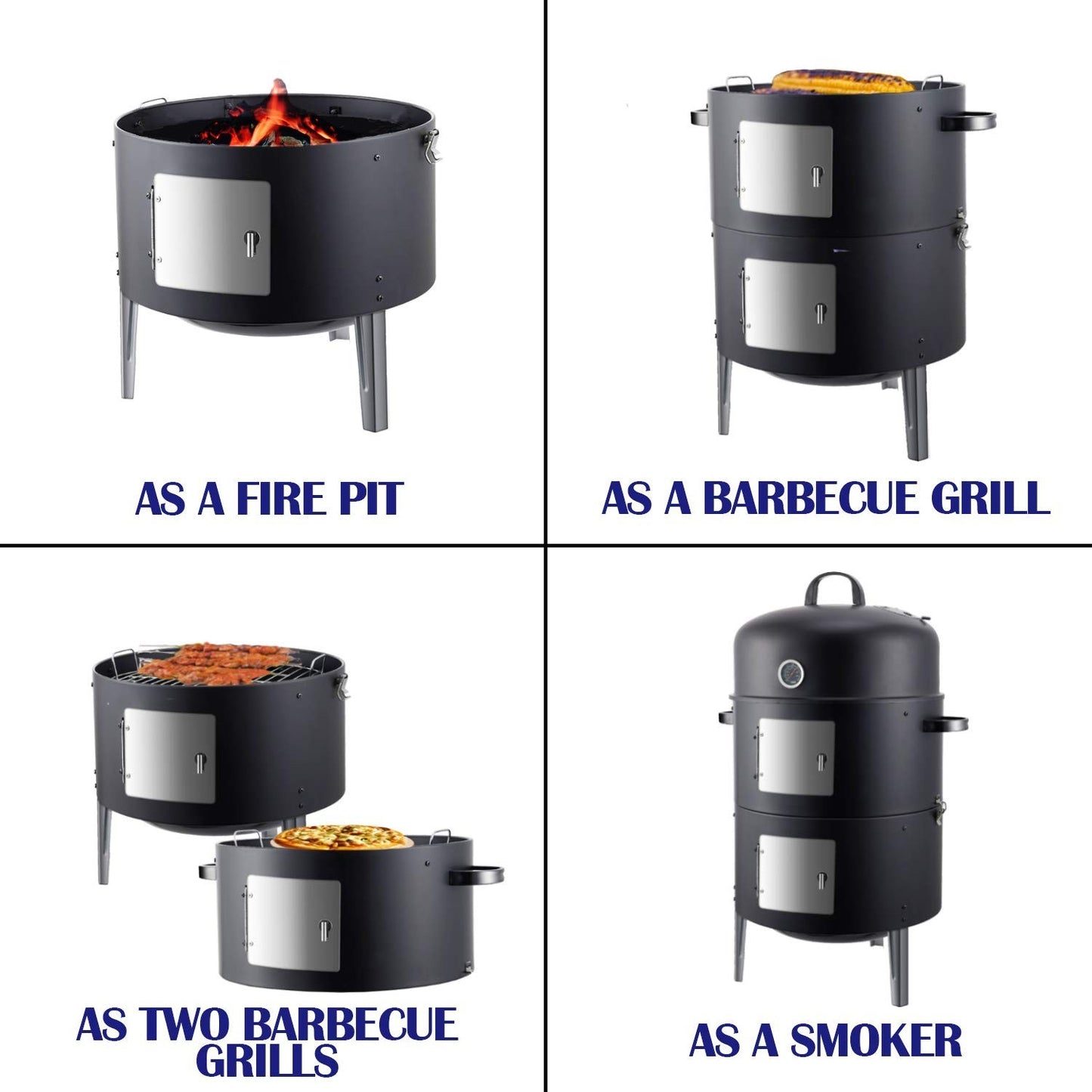 17 Inch Vertical Charcoal Smoker - Heavy Duty Round BBQ Grill for Outdoor Cookin3