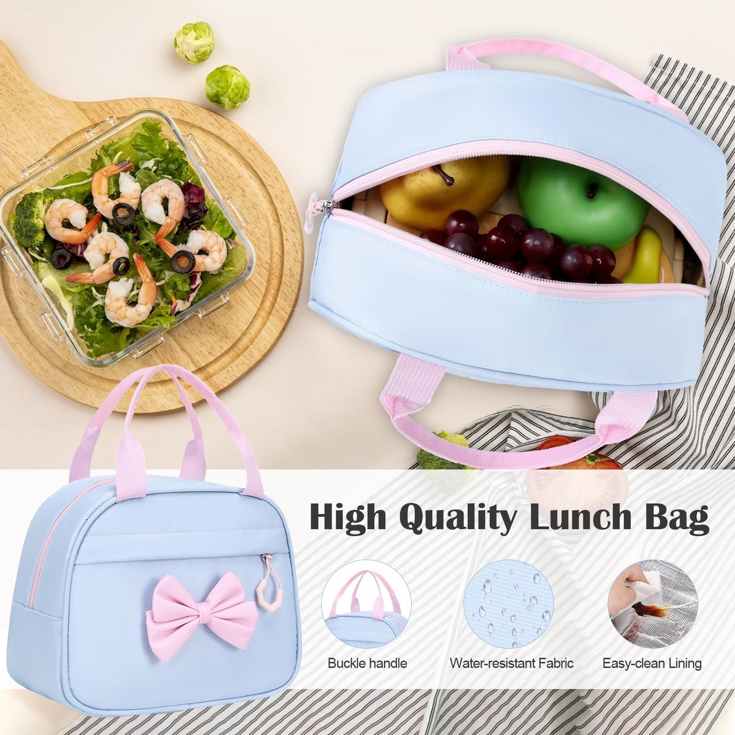 Cute Bow Backpack for Girls   School Bag with Lunch Bag & Pencil Case, Stylish &5