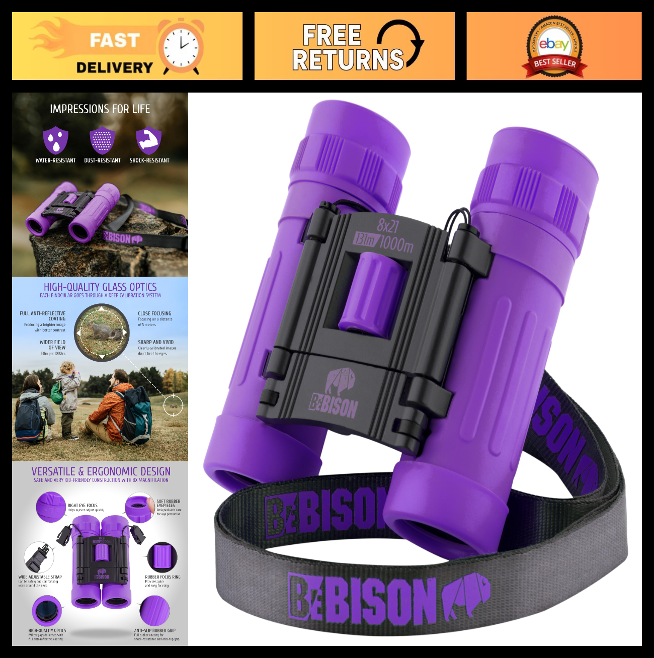 Compact 8x21 Binoculars for Kids & Adults   High Resolution, Shockproof, Folding0
