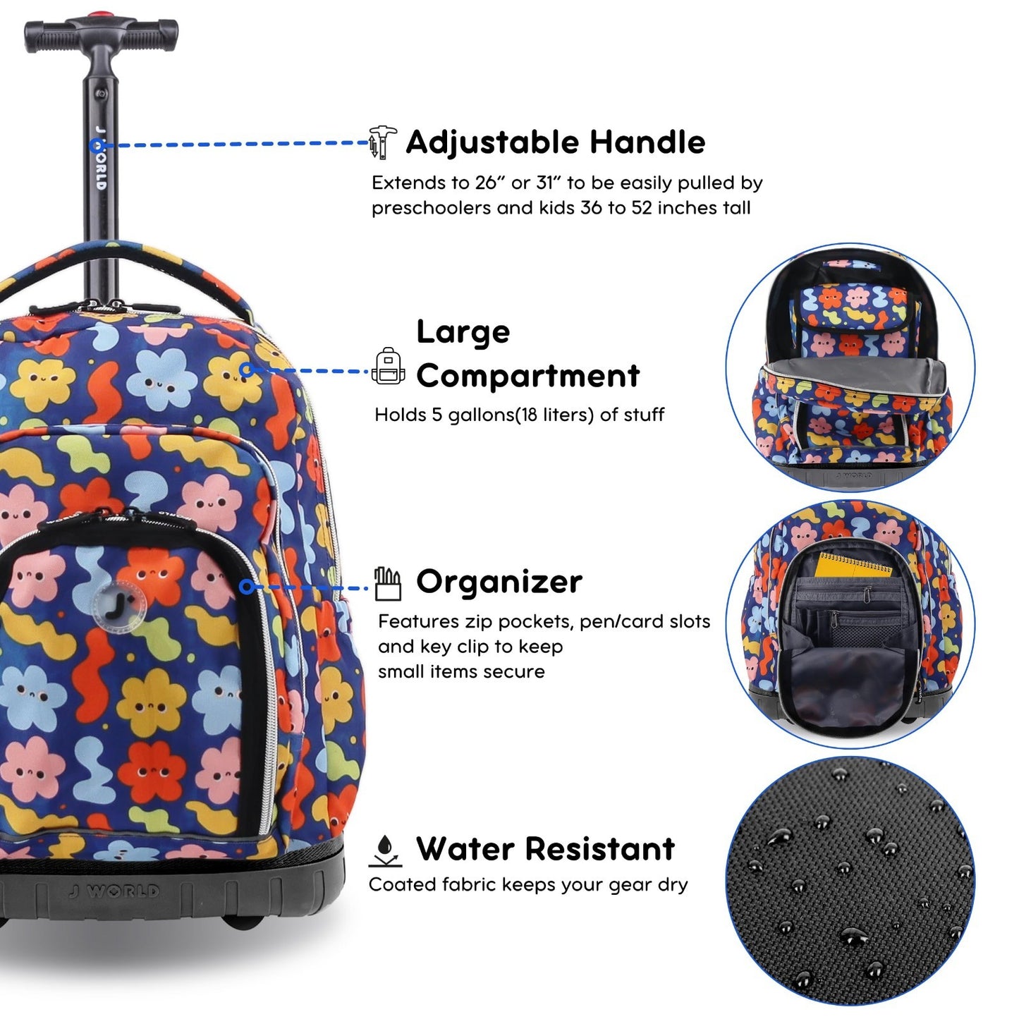 Kids Rolling Backpack & Lunch Bag Set   Elementary School Carry On Suitcase with4