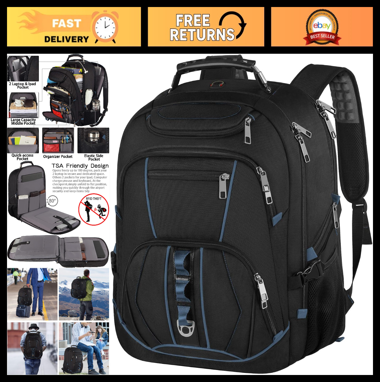 Extra Large 18.4" Gaming Laptop Backpack   TSA Friendly, RFID Anti Theft, Heavy0