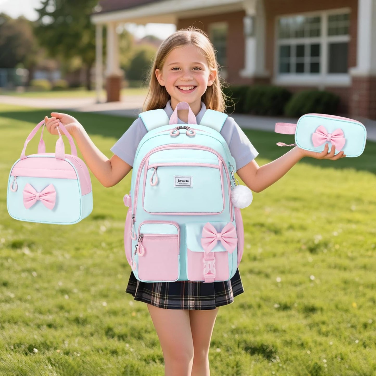 Cute Bow Backpack for Girls   School Bag Set with Lunch Bag & Pen Case7