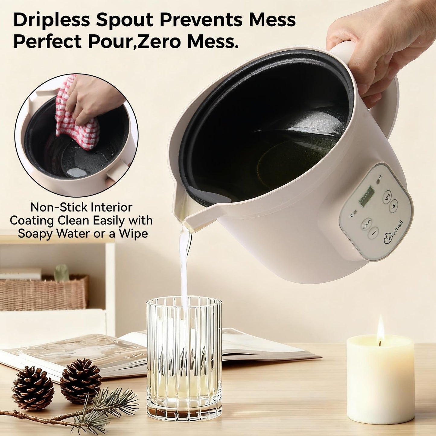 Electric Wax Melter 1.6QT with Digital Display, Temp Control 90-300°F, Auto Shut3