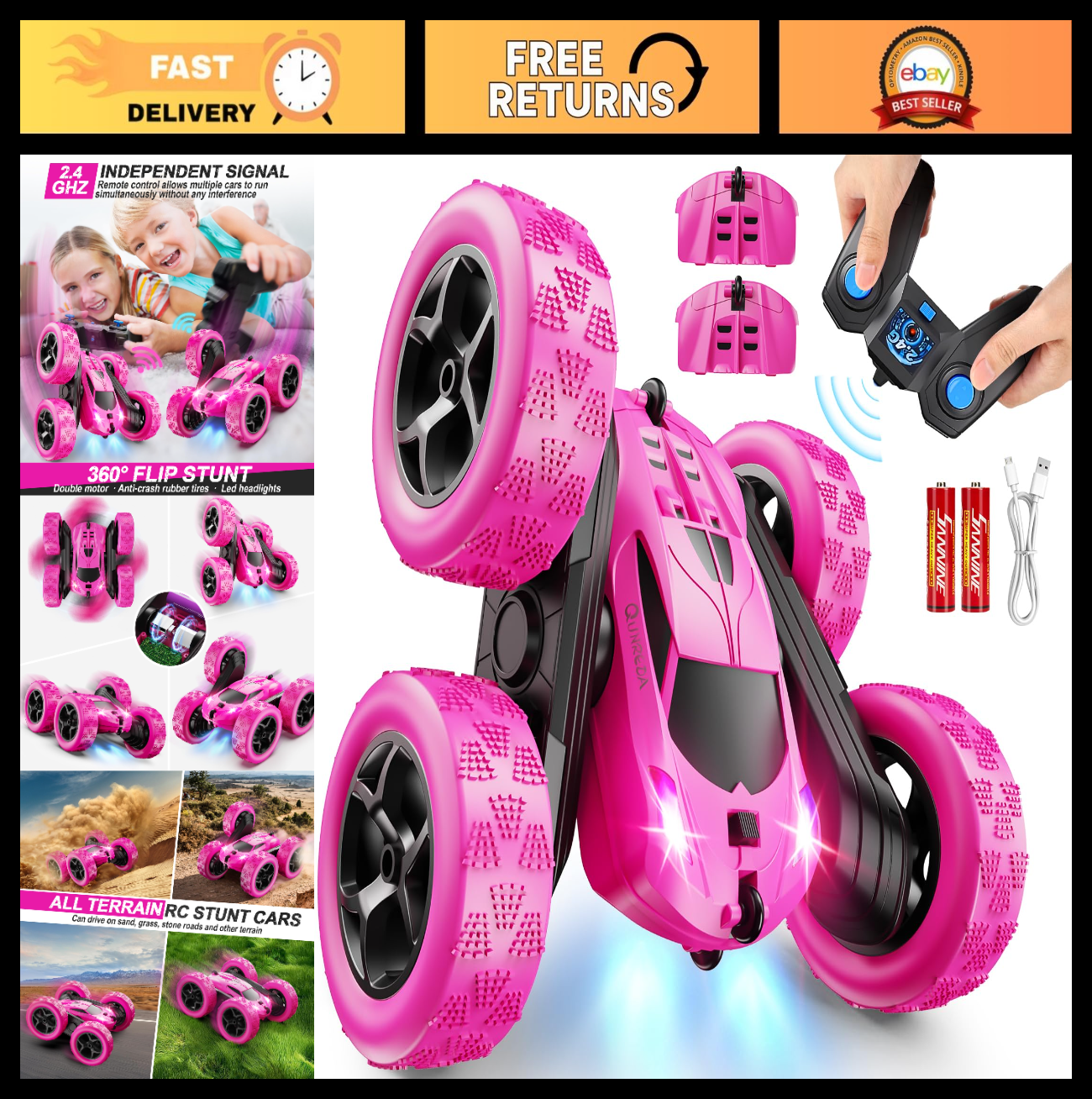 Remote Control Stunt Car for Girls, 2.4GHz Double Sided 360° Crawler Toy   Birth0