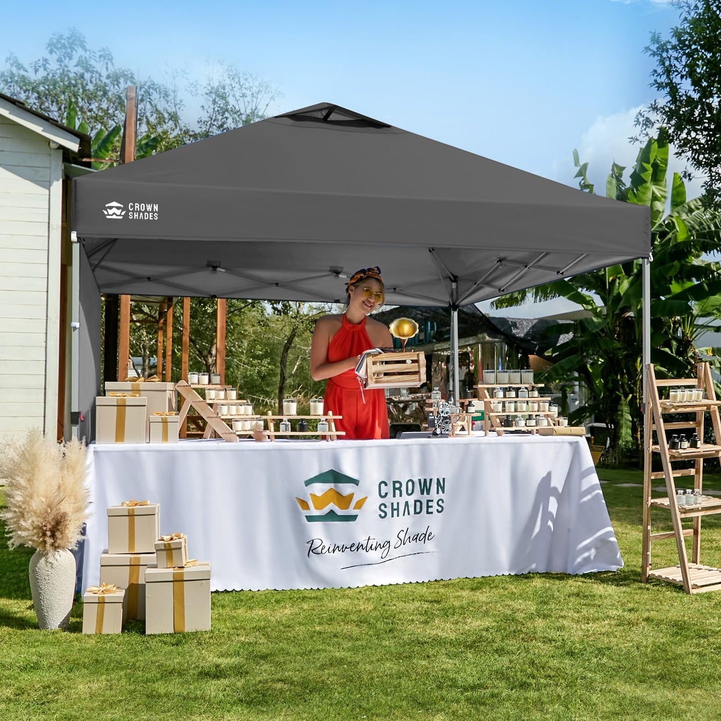 10x10 Pop Up Canopy Tent with Side Wall, Easy Setup Outdoor Gazebo, Sun Shade fo2