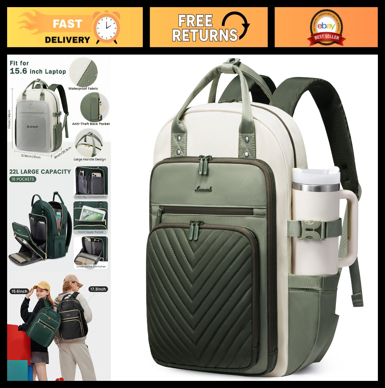 Stylish Water Resistant Laptop Backpack for Women   Travel, Work, Teacher, Nurse0