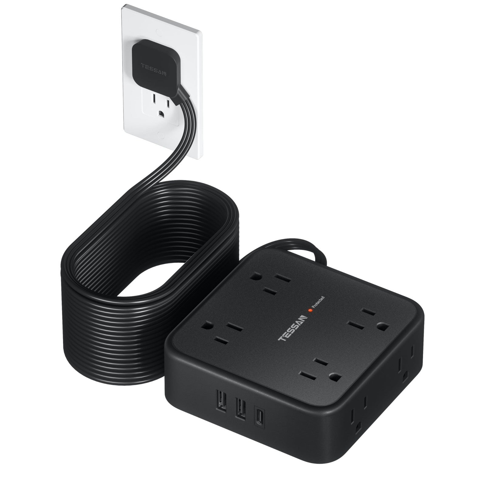 Surge Protector Power Strip 900J Protection, 25 Ft Extension Cord, Black1