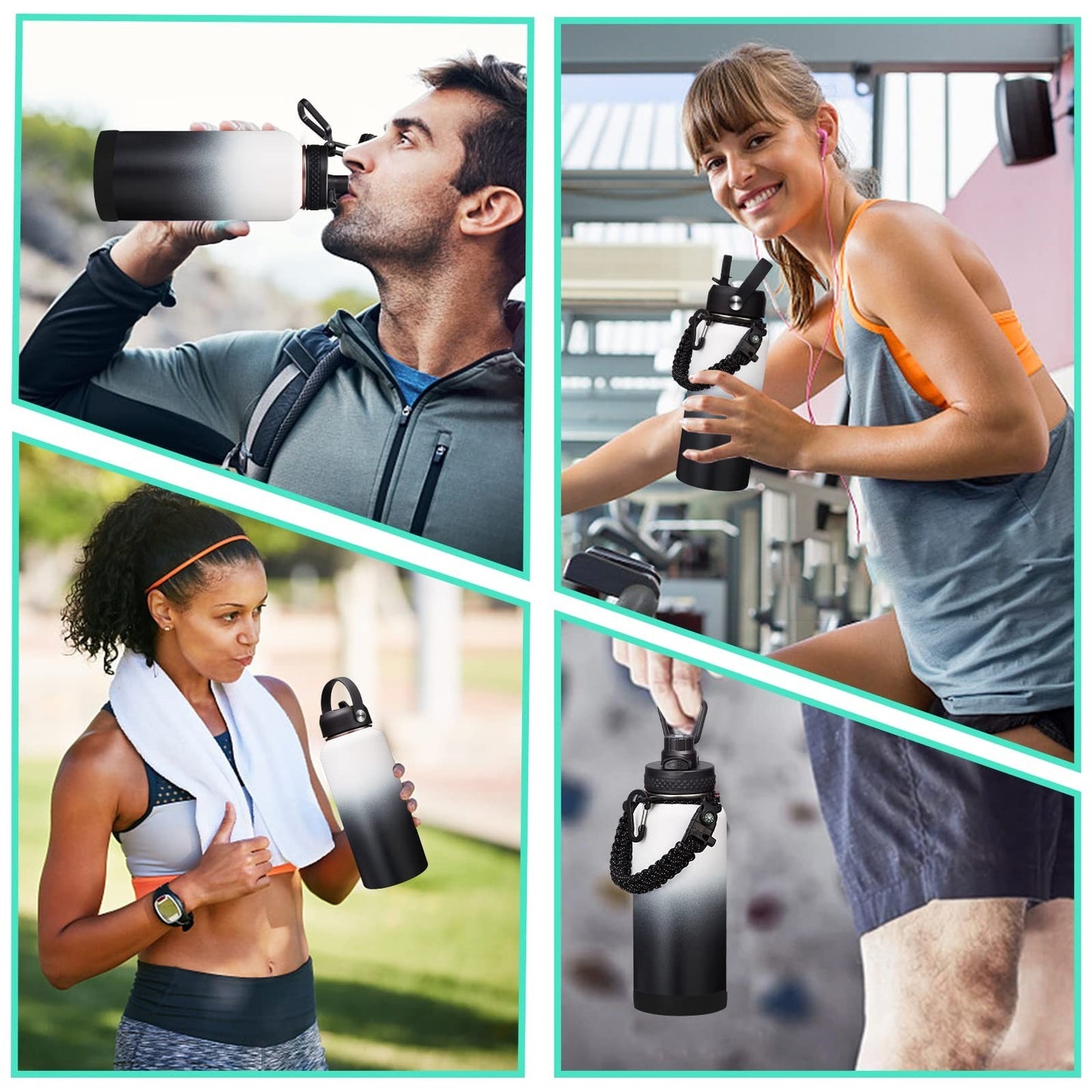 32oz Insulated Water Bottle with Straw & Strap, BPA Free, Keeps Cold 48H, Hot 246