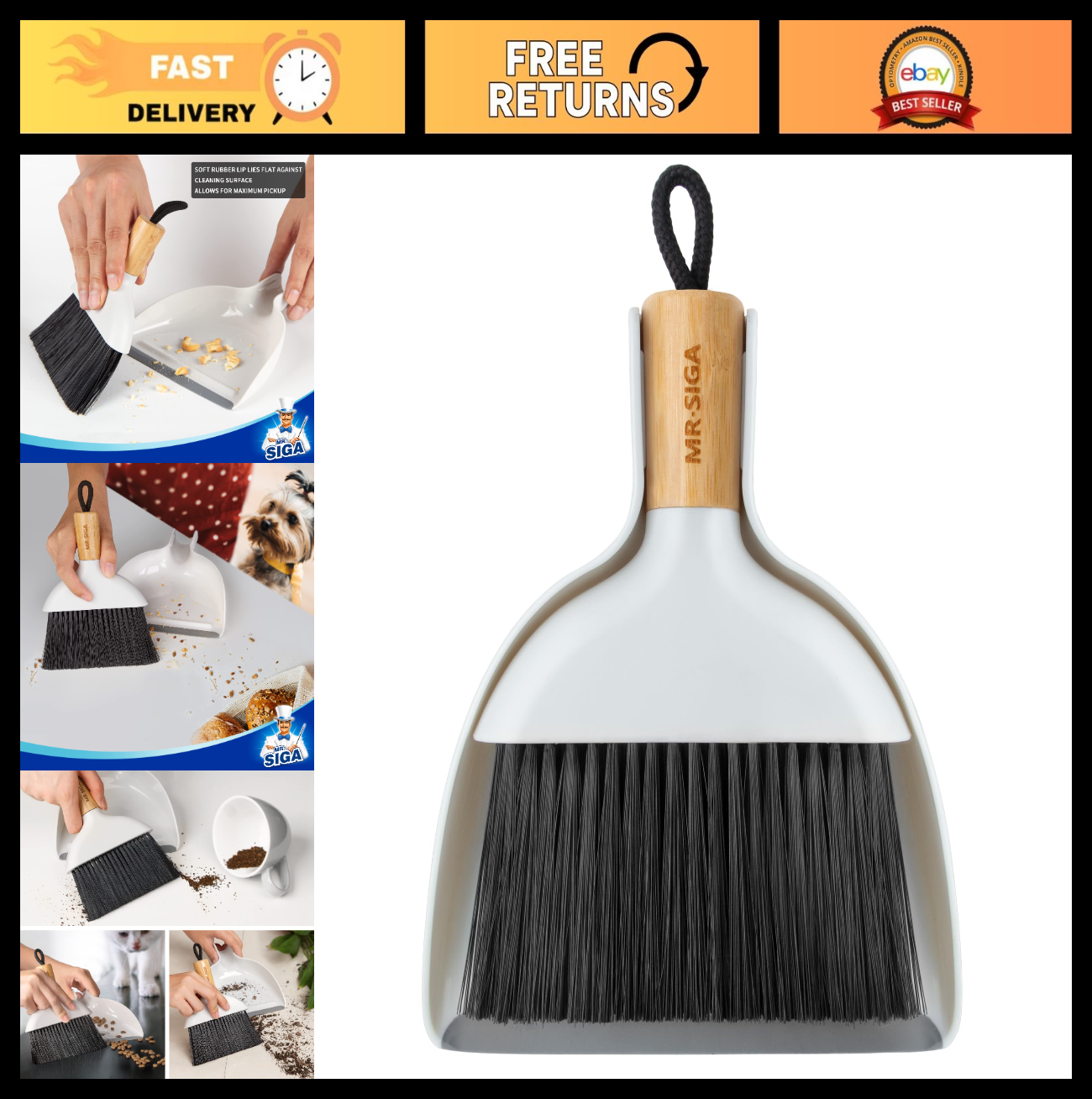 Mini Dustpan and Brush Set with Bamboo Handle - Compact Cleaning Tool, White0