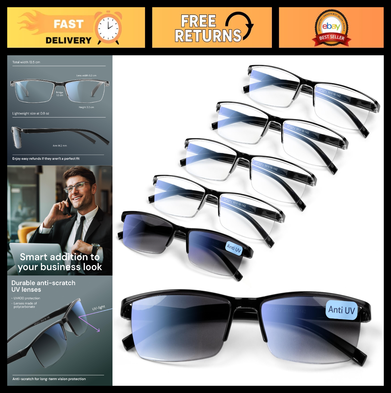 Durable Blue Light Filtering Reading Glasses for Men - Comfortable TR90 Frames0