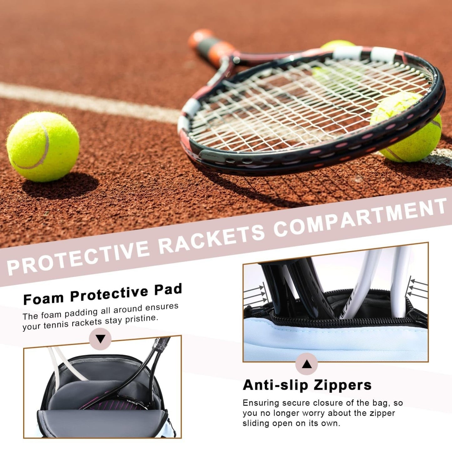 Tennis Bag for 2 Rackets, Women's Professional Backpack with Ventilated Shoe Com3