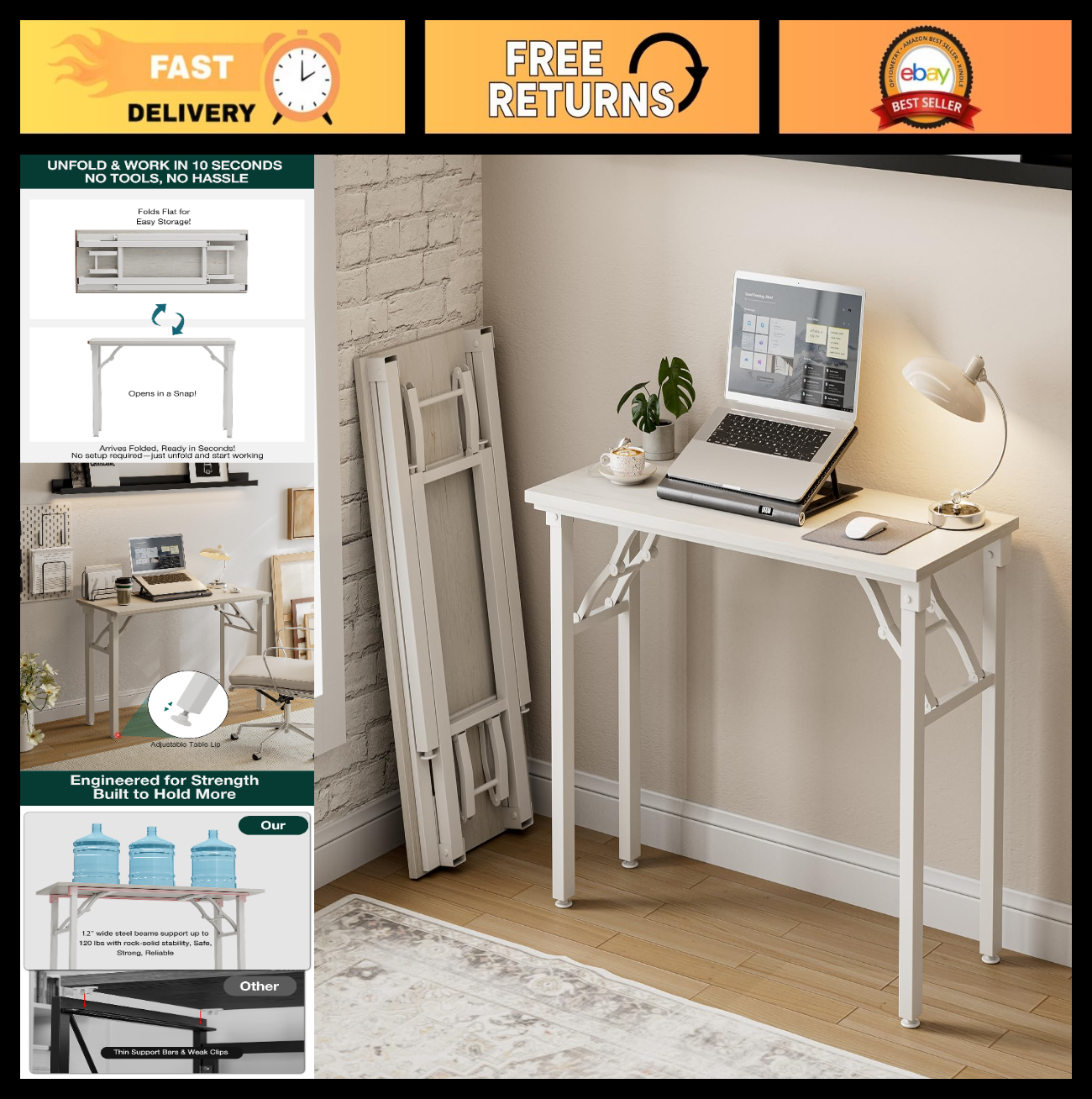 Compact Folding Laptop Desk – 35.8" Portable Table for Small Spaces, Easy Setup0