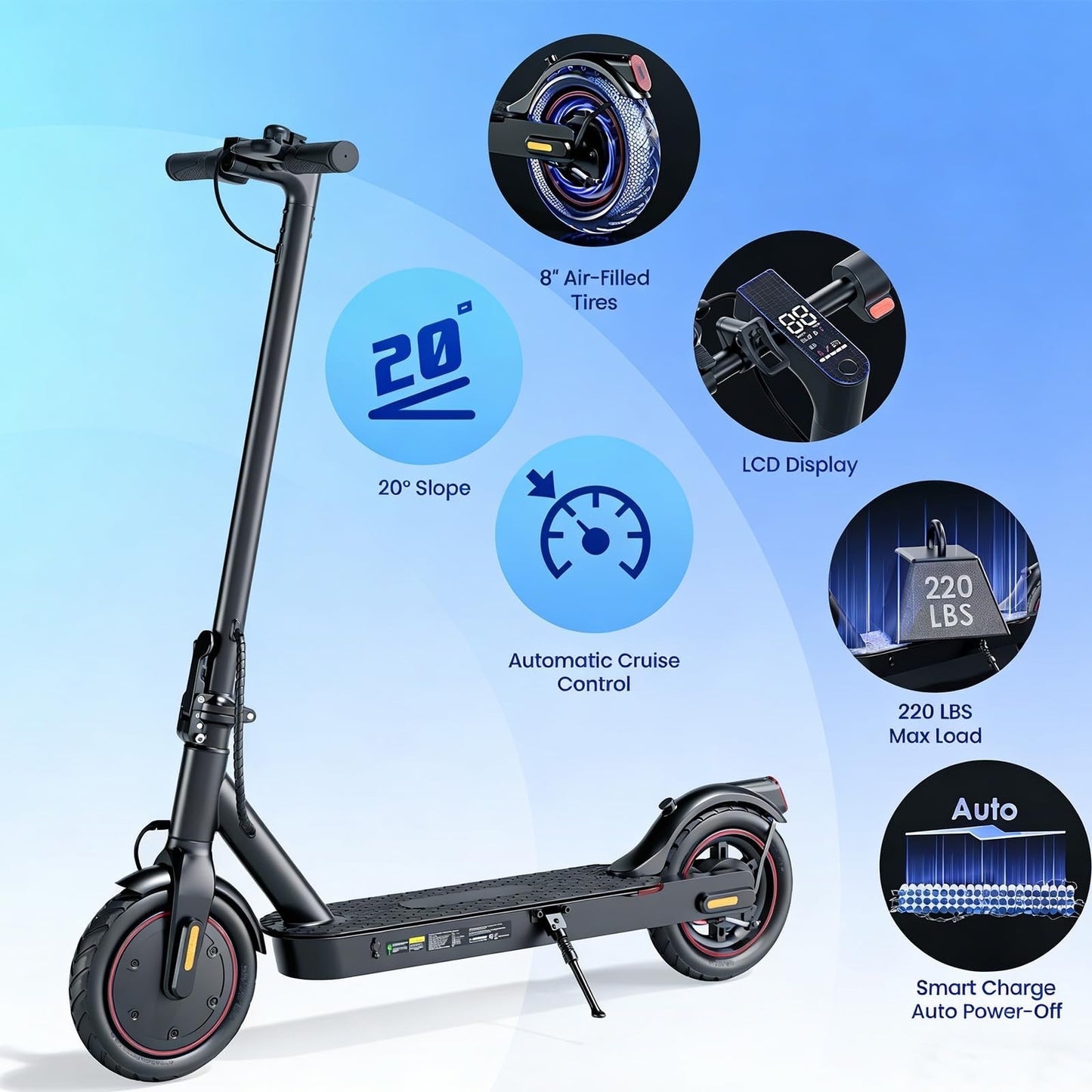 High-Power Electric Scooter for Adults - 1200W/1000W/500W, 10''/8.5'' Tires, APP2
