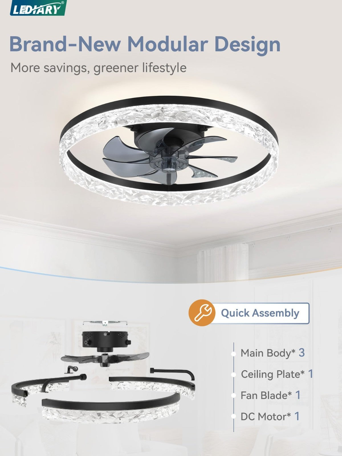 20" Modern Ceiling Fan with Lights & Remote   Dimmable, Low Profile, 6 Speeds, F2