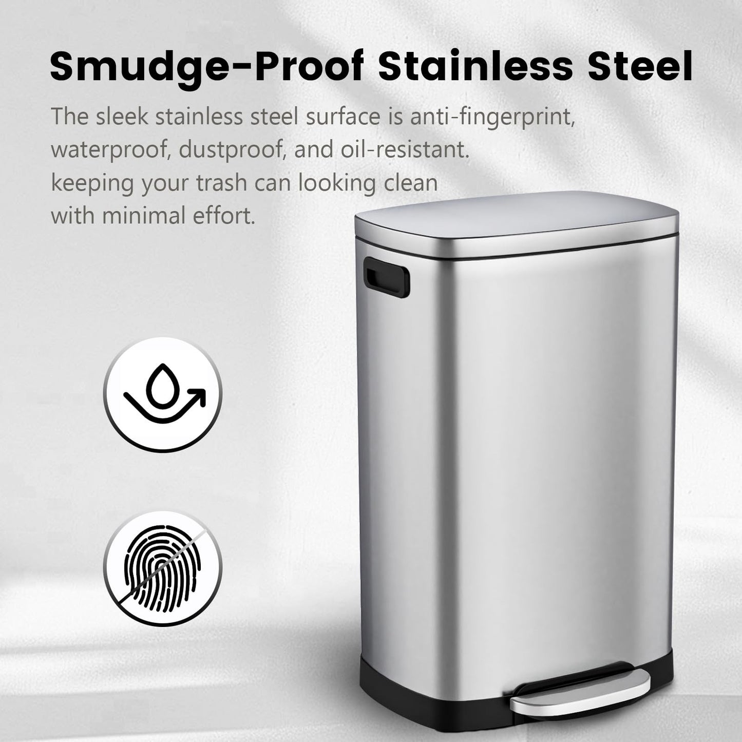 Stainless Steel 13 Gal Kitchen Trash Can with Soft Close Lid, Pedal & Removable5