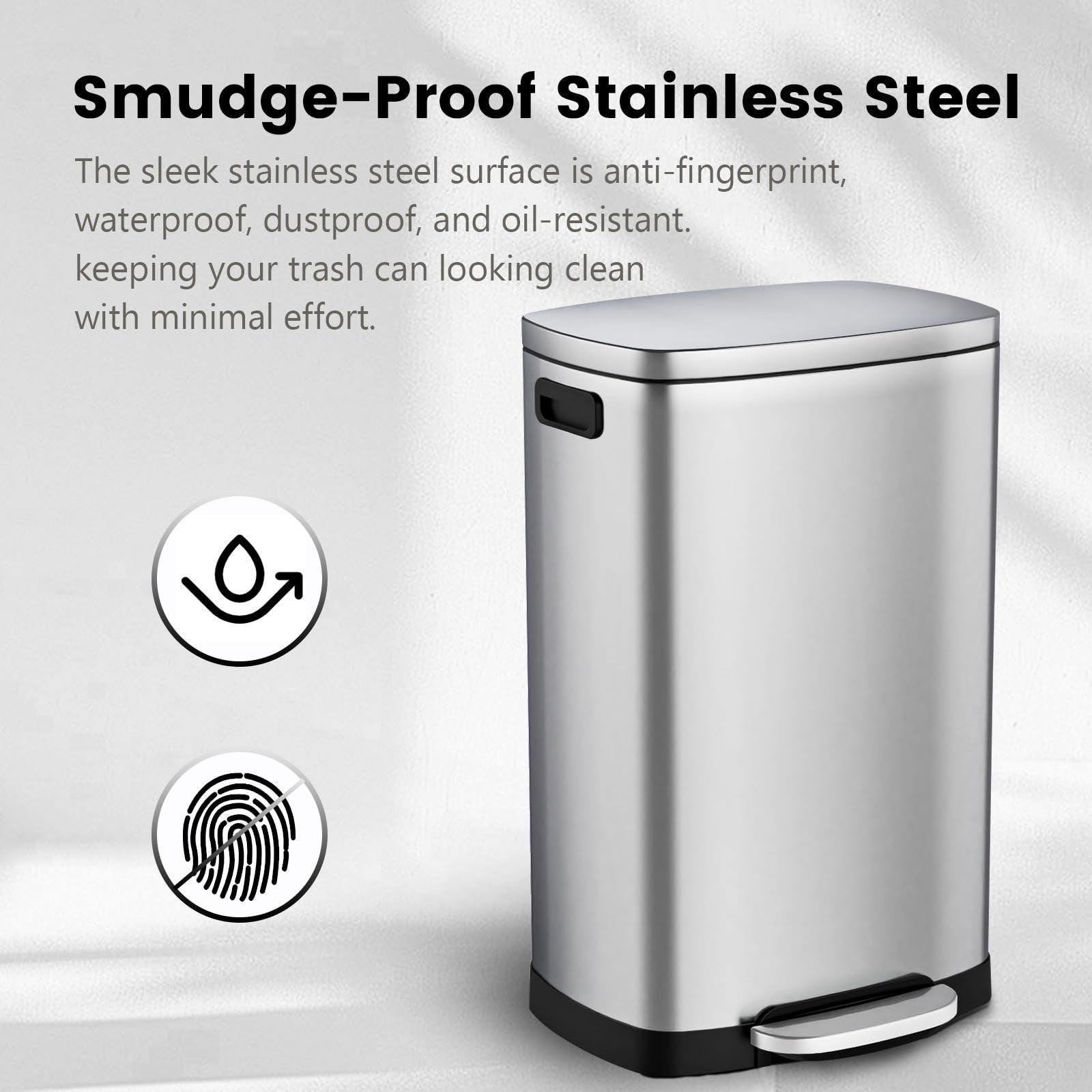 Stainless Steel 13 Gal Kitchen Trash Can with Soft Close Lid, Pedal & Removable5