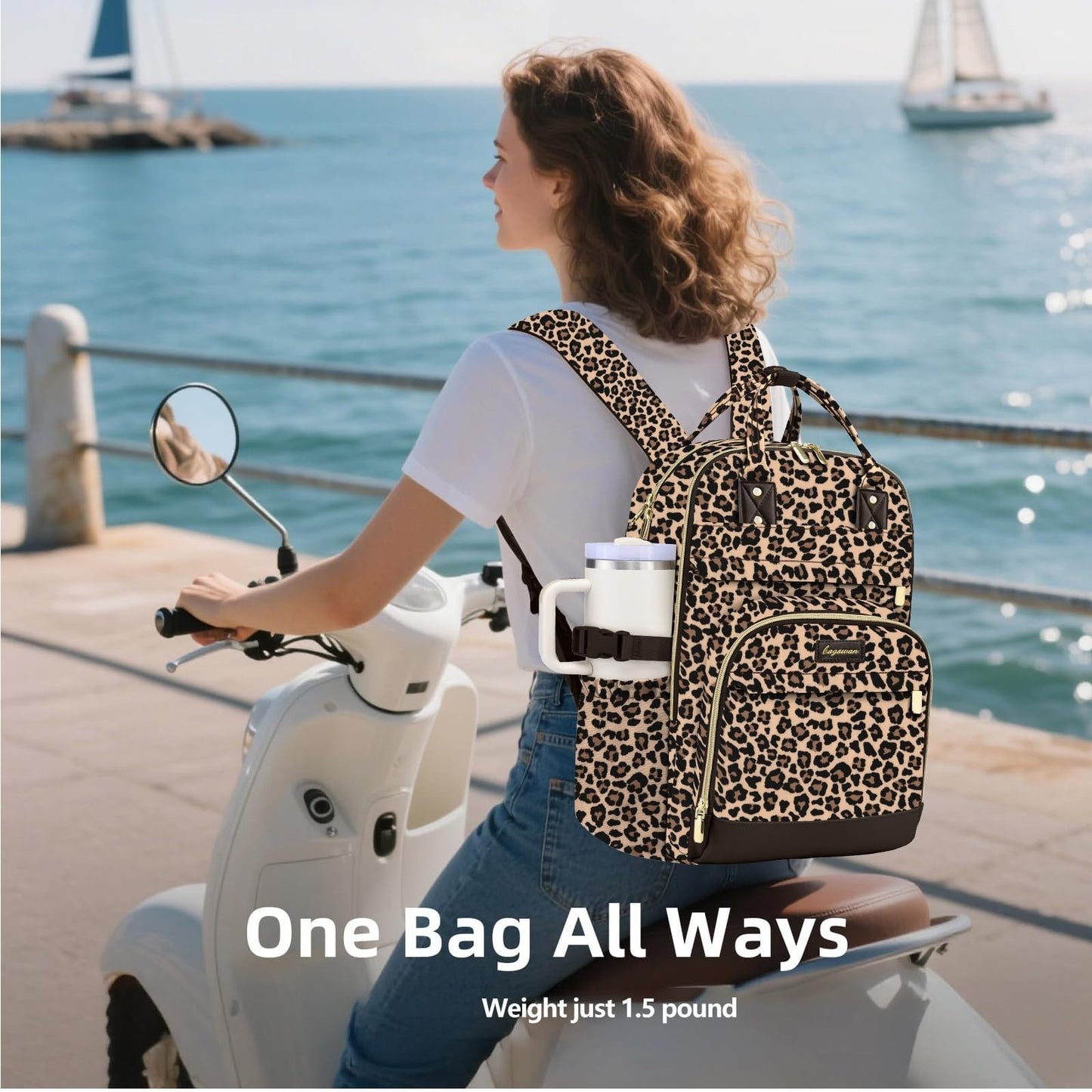 Stylish Laptop Backpack for Women   15.6" College Bookbag with Large Tumbler Poc2