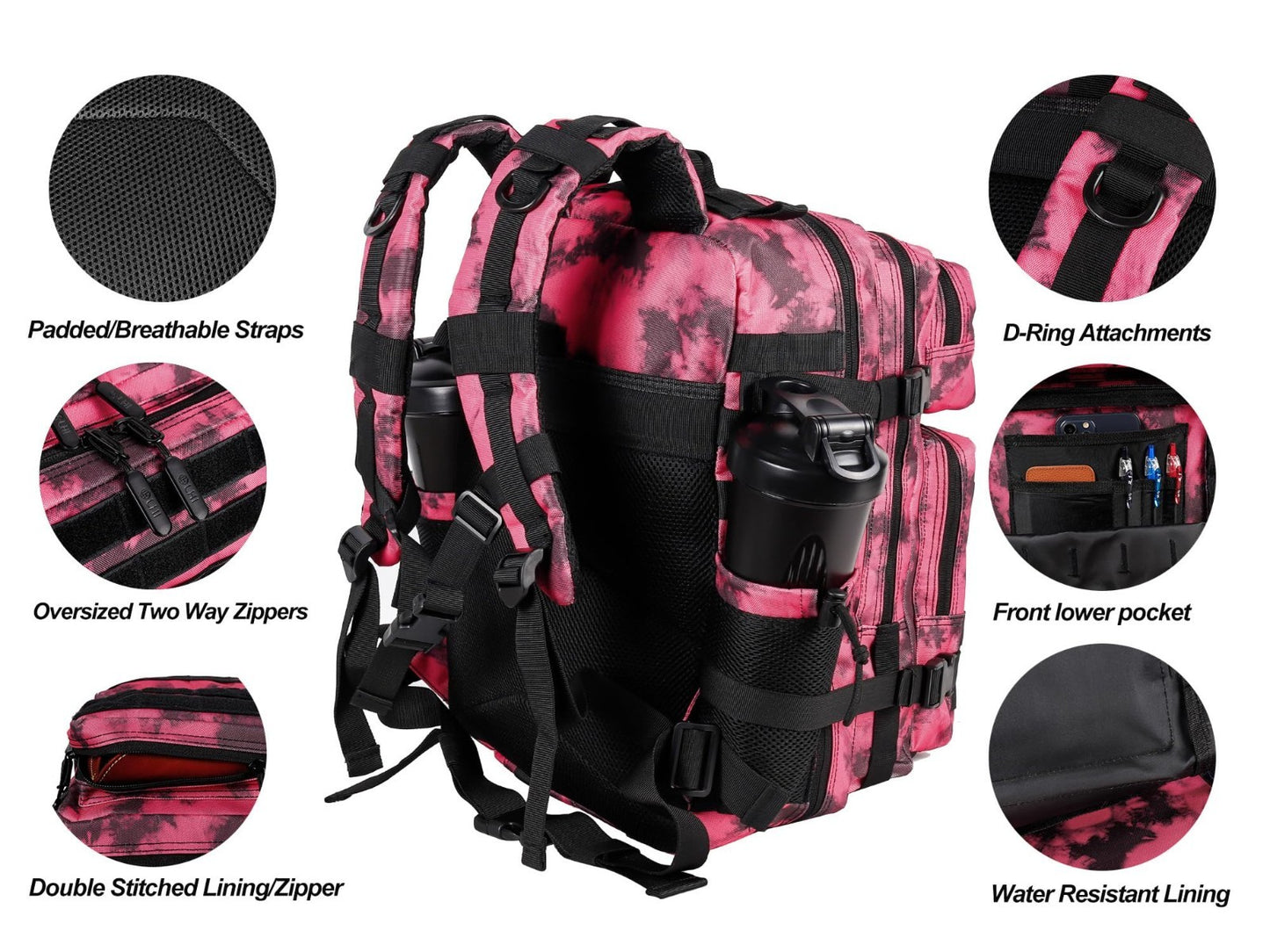 Tactical Military Backpack 25L/35L Army Assault Pack Rucksack with Bottle Holder3