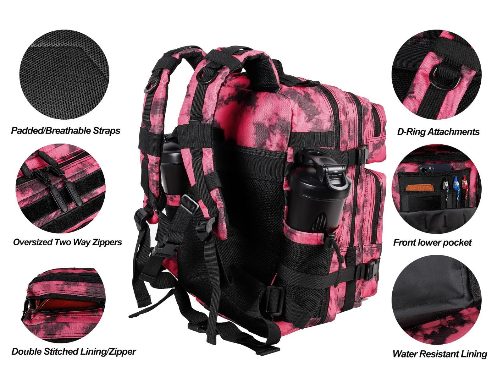 Tactical Military Backpack 25L/35L Army Assault Pack Rucksack with Bottle Holder3