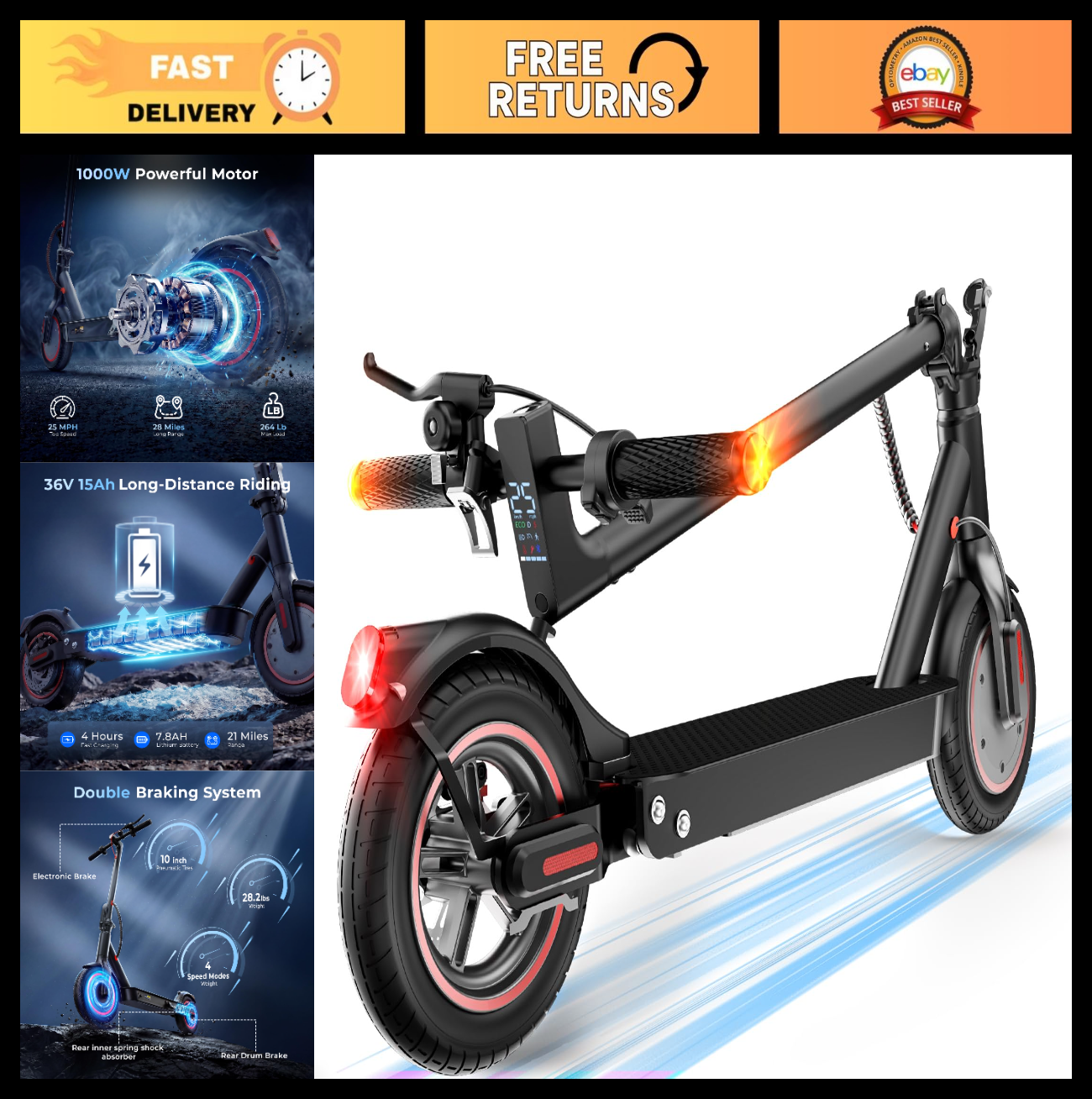 Powerful Electric Scooter for Adults & Teens, 1200W/1000W/500W Motor, 10''/8.5''0