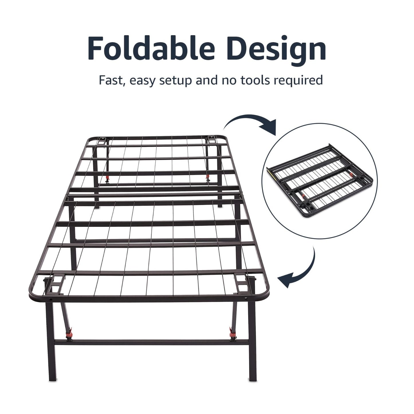 Sturdy Full Size Bed Frame with Storage, Foldable Metal Platform, 18" High, Tool5