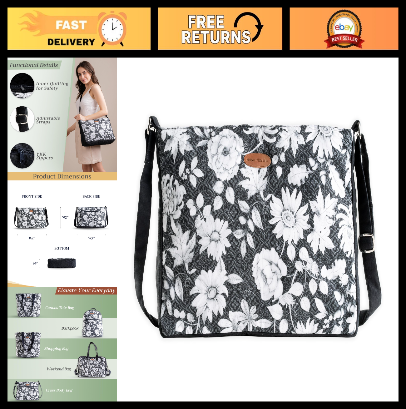 Stylish Cotton Shoulder Bag for Women   Versatile Handbag, Everyday Use, Fashion0