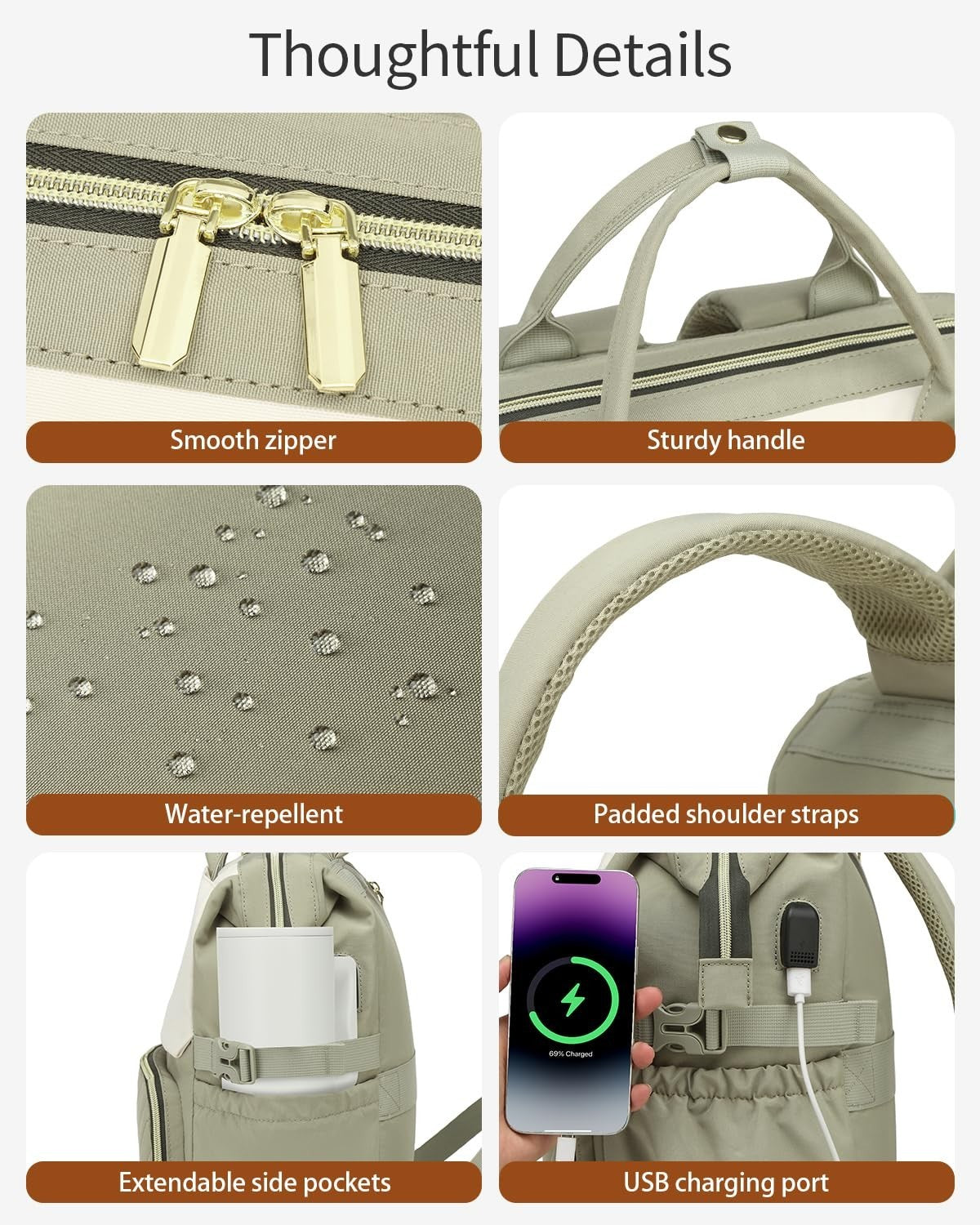 Stylish Laptop Backpack for Women   College Bookbag with USB Charger & Cup Holde5